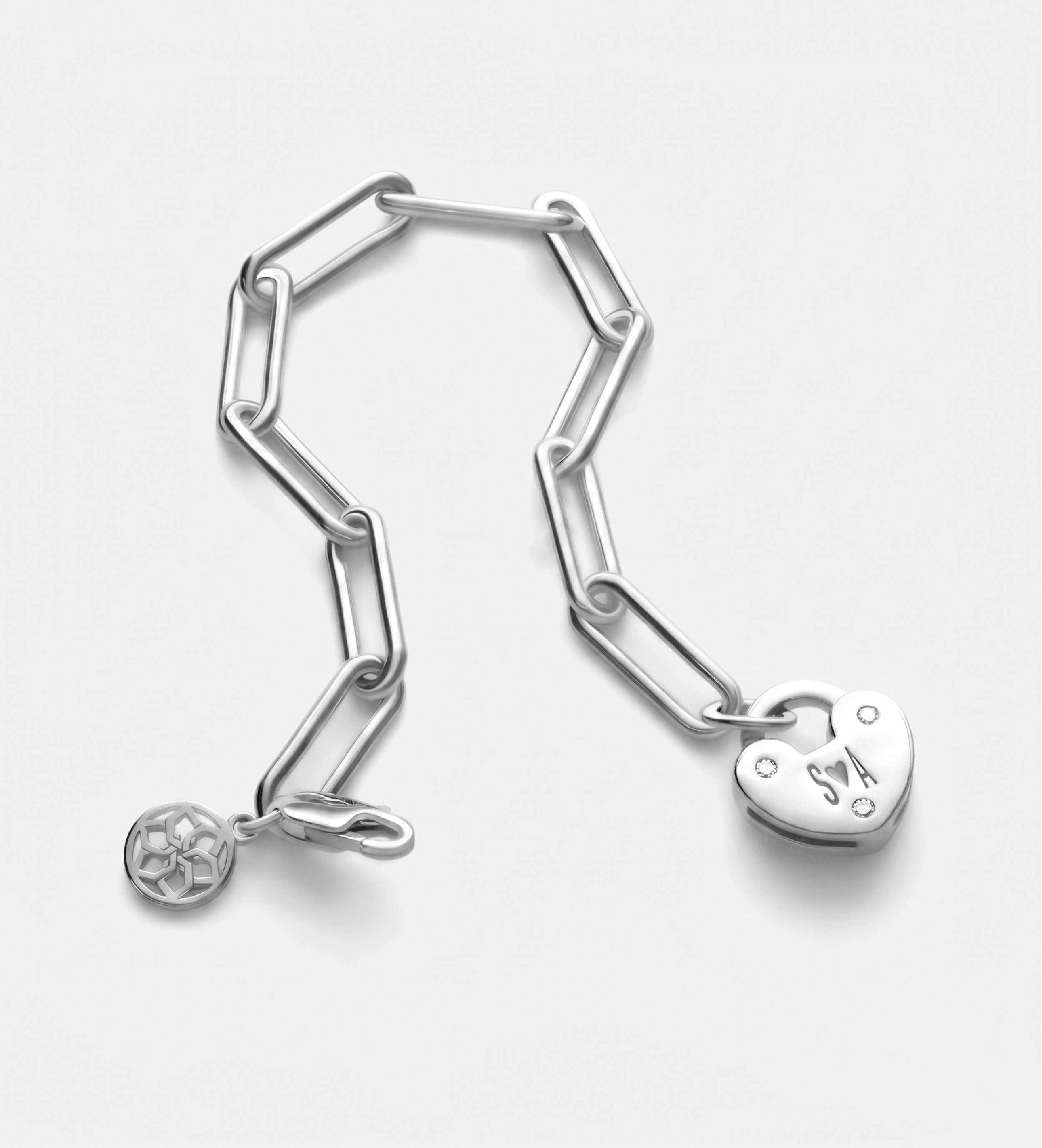Heart Lock Bracelet With Lab Diamond in Rhodium Plating on 925 Silver - Ash & Harry