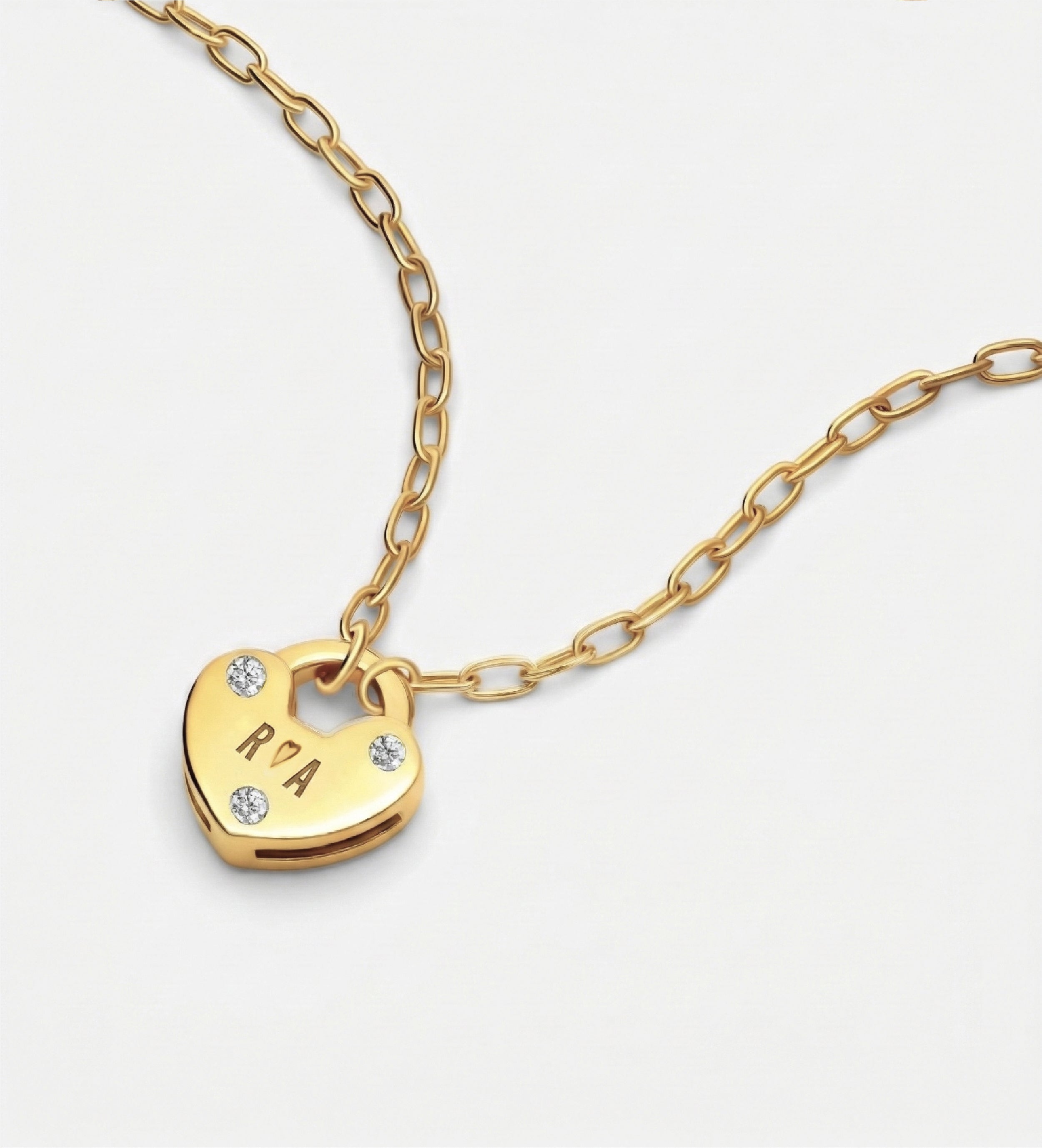 Heart Lock Necklace With Lab Diamond in 18K Gold Plating on 925 Silver - Ash & Harry