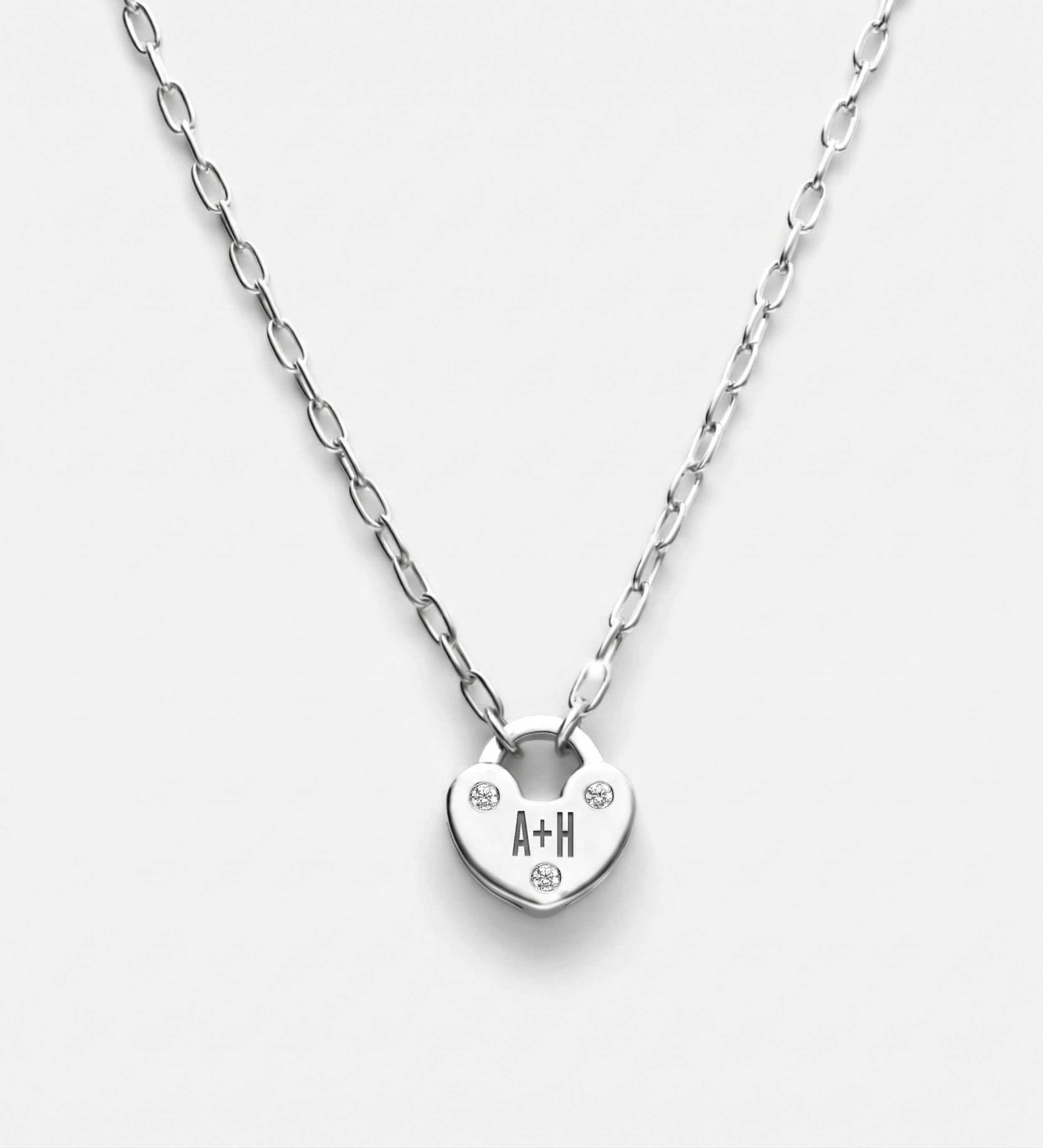 Heart Lock Necklace With Lab Diamond in Rhodium Plating on 925 Silver - Ash & Harry
