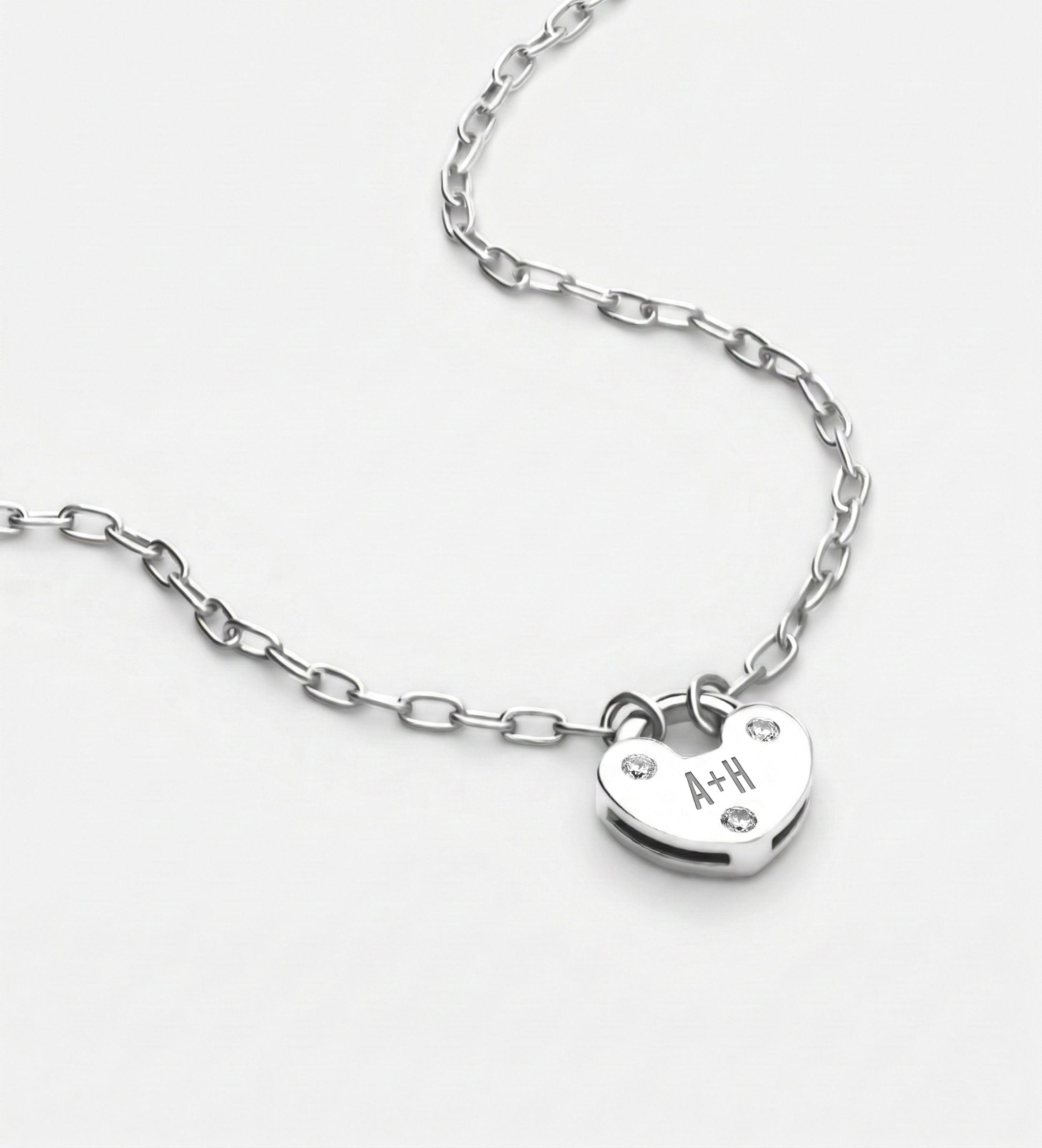 Heart Lock Necklace With Lab Diamond in Rhodium Plating on 925 Silver - Ash & Harry