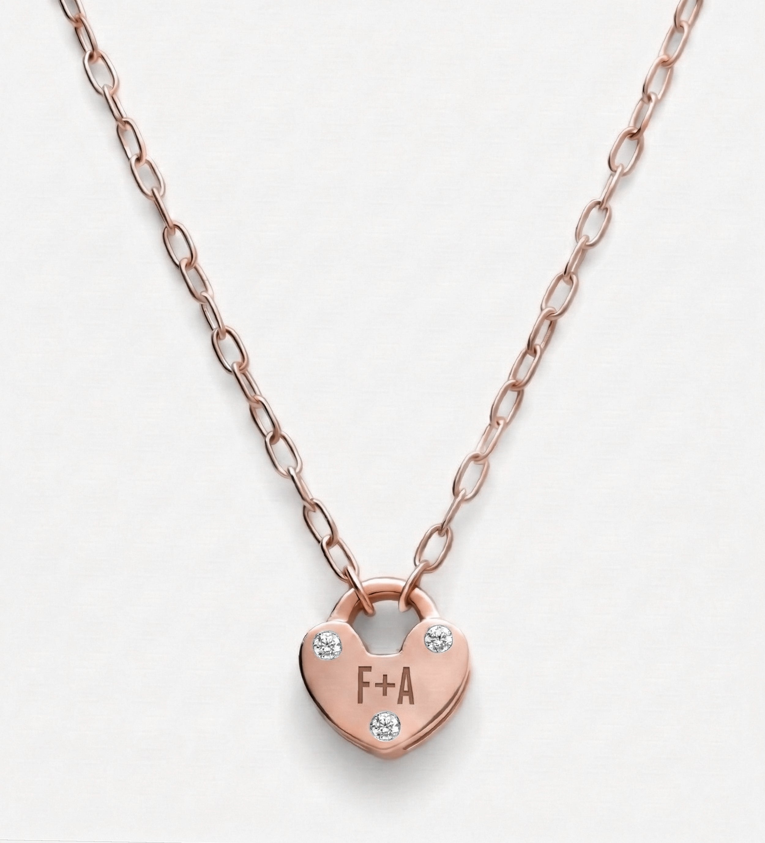 Heart Lock Necklace With Lab Diamond in 18K Rose Gold Plating on 925 Silver - Ash & Harry