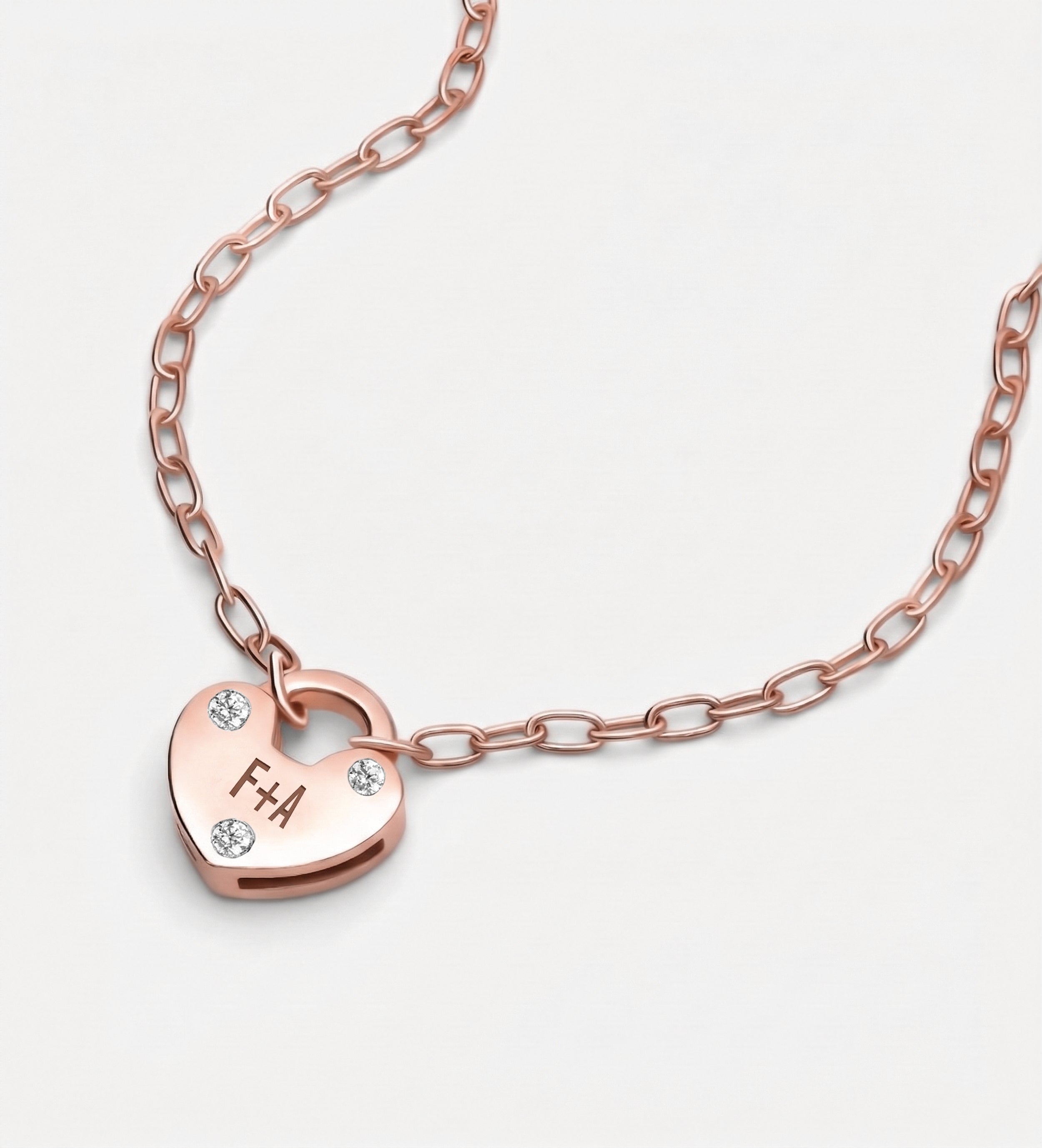Heart Lock Necklace With Lab Diamond in 18K Rose Gold Plating on 925 Silver - Ash & Harry