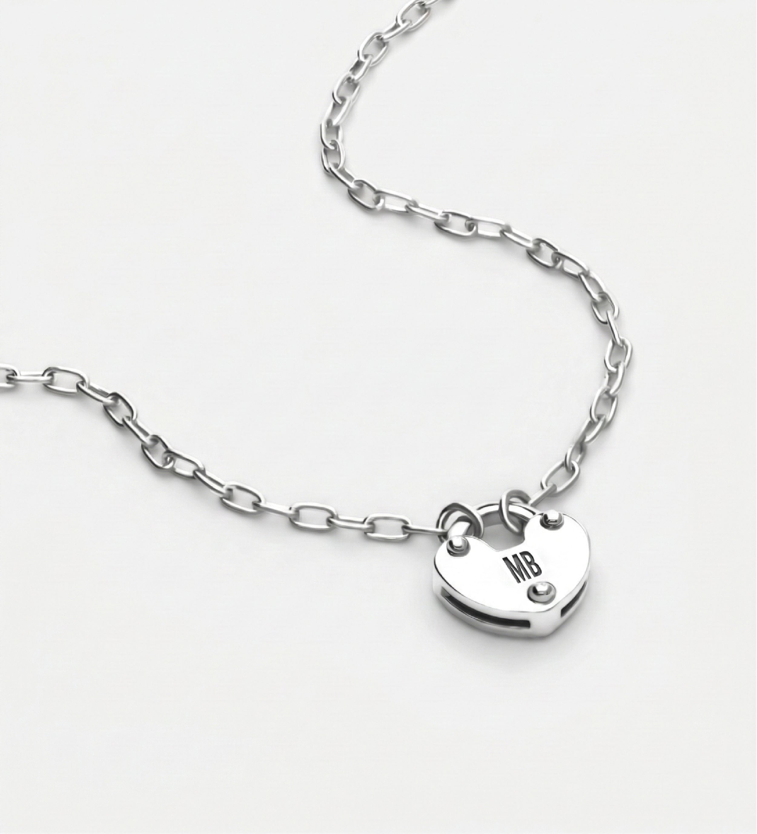 Heart Lock Necklace in Rhodium Plating on 925 Silver - Ash & Harry