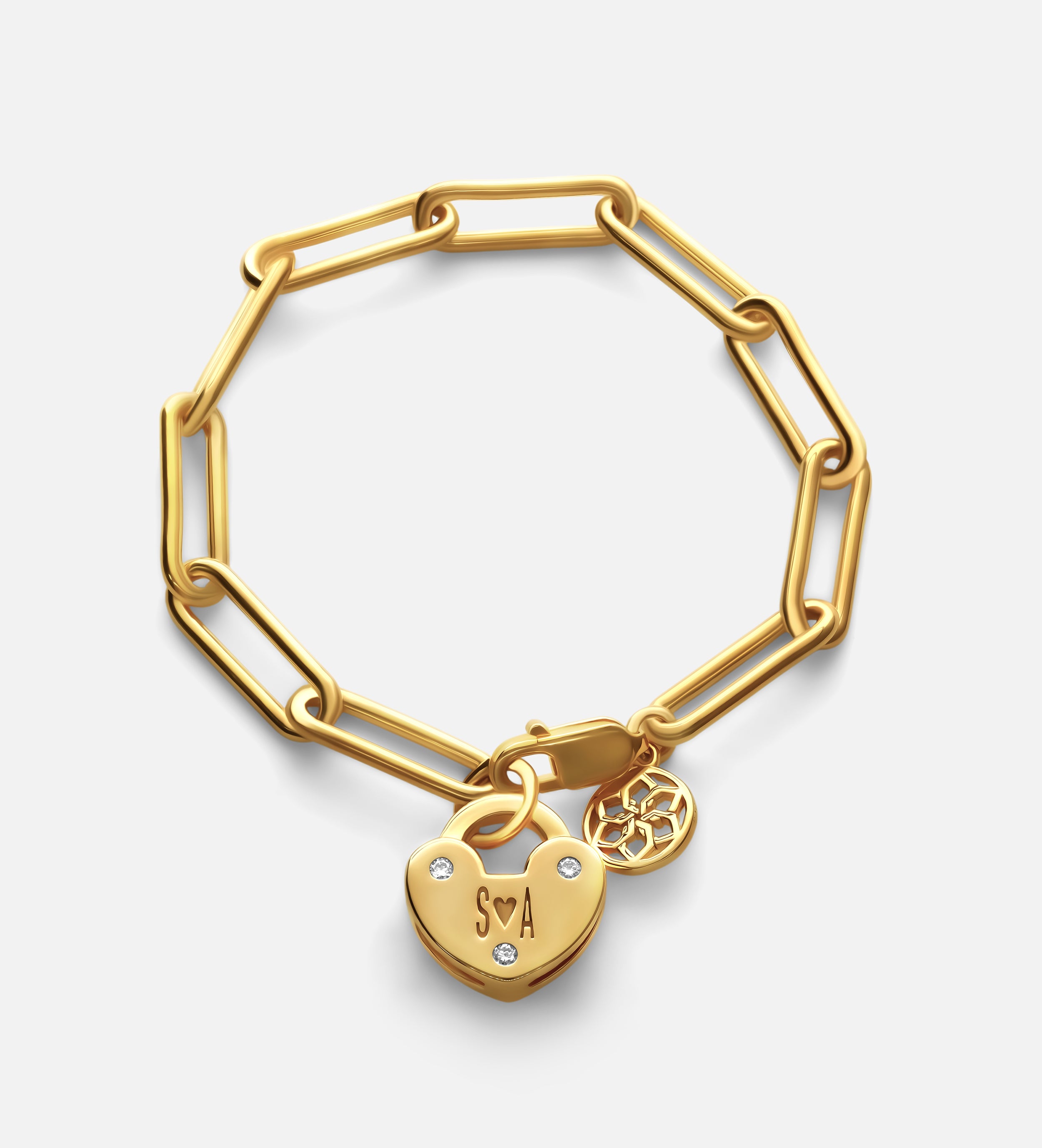 Heart Lock Bracelet With Lab Diamond in 18K Gold Plating on 925 Silver - Ash & Harry