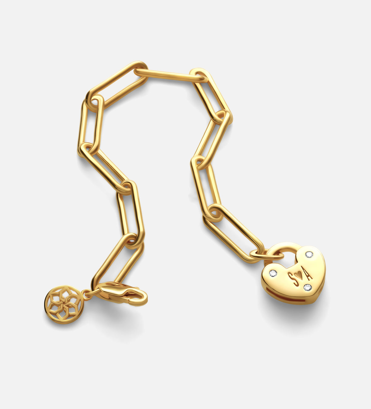 Heart Lock Bracelet With Lab Diamond in 18K Gold Plating on 925 Silver - Ash & Harry