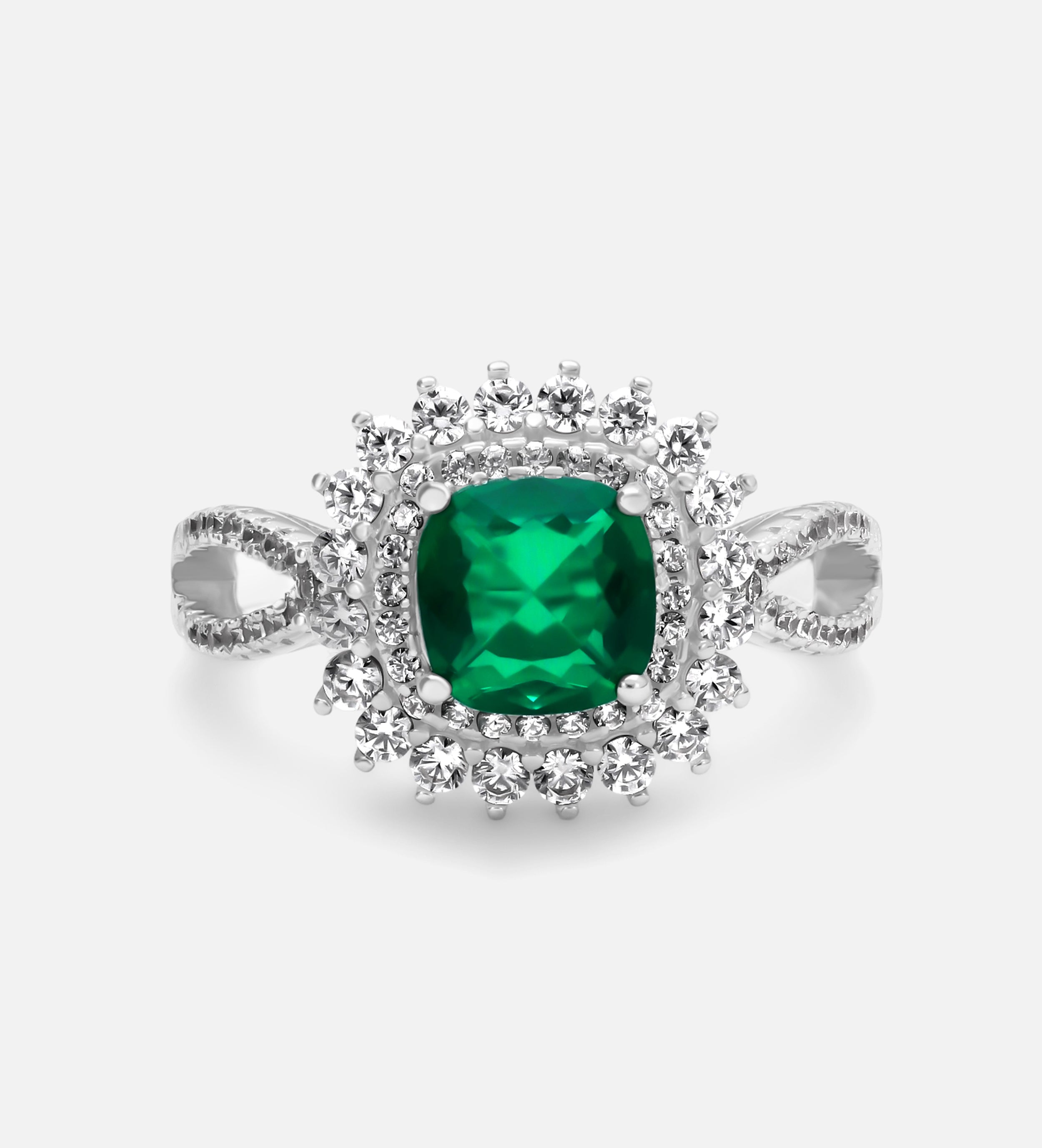 Imperial Emerald Crown Ring in 925 Silver High Quality Simulated Diamonds and Crafted Emerald Stone - Ash & Harry