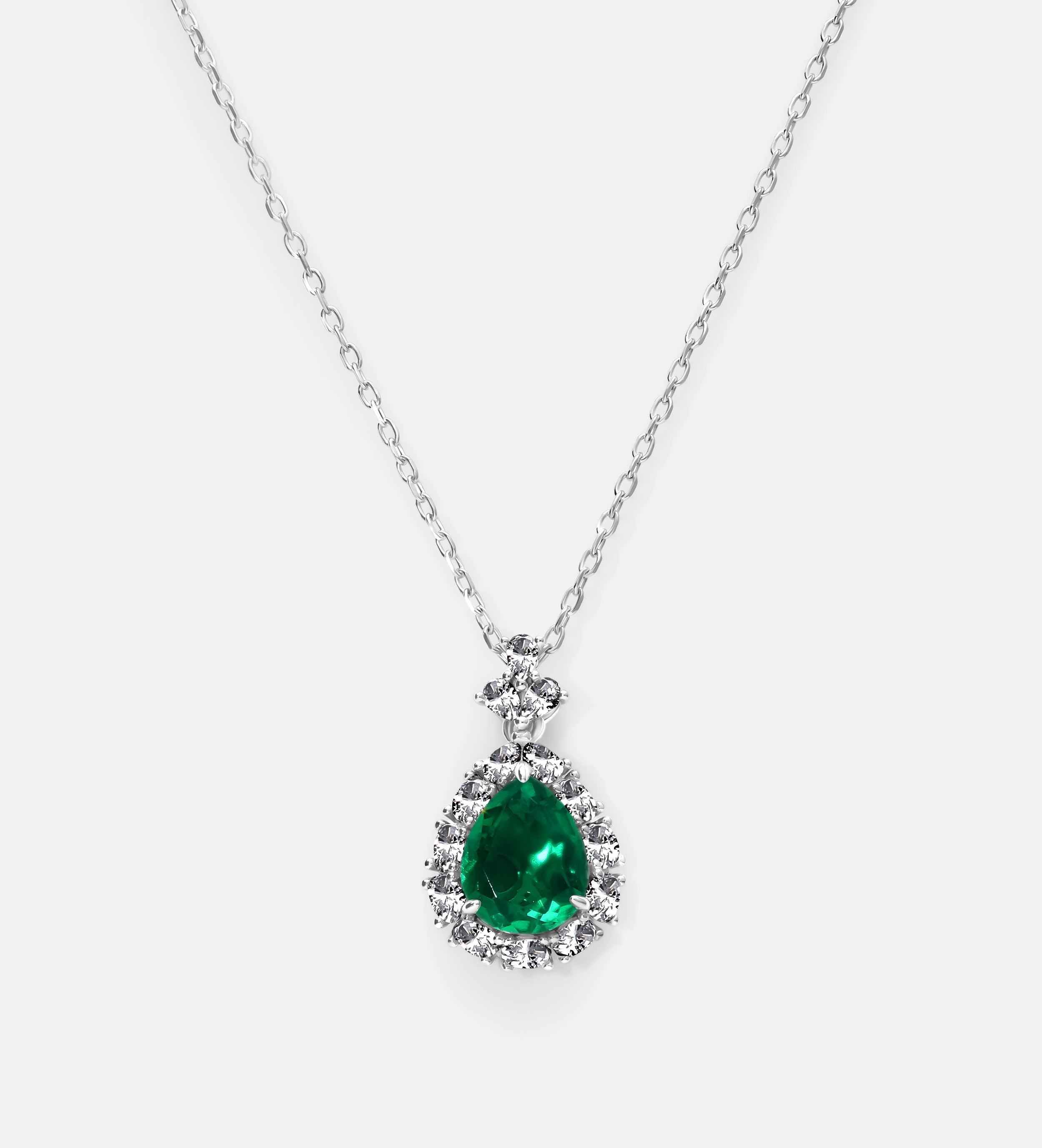 Imperial Emerald Pendant in 925 Silver High Quality Simulated Diamonds and Crafted Pear - Cut Emerald Stone - Ash & Harry