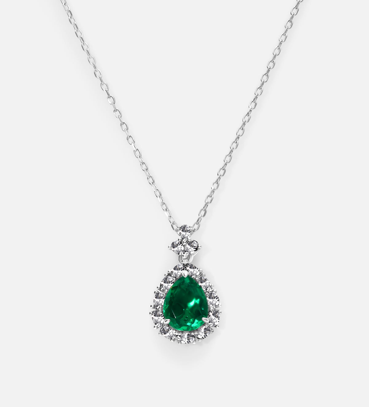 Imperial Emerald Pendant in 925 Silver High Quality Simulated Diamonds and Crafted Pear - Cut Emerald Stone - Ash & Harry