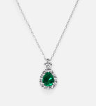 Imperial Emerald Pendant in 925 Silver High Quality Simulated Diamonds and Crafted Pear - Cut Emerald Stone - Ash & Harry