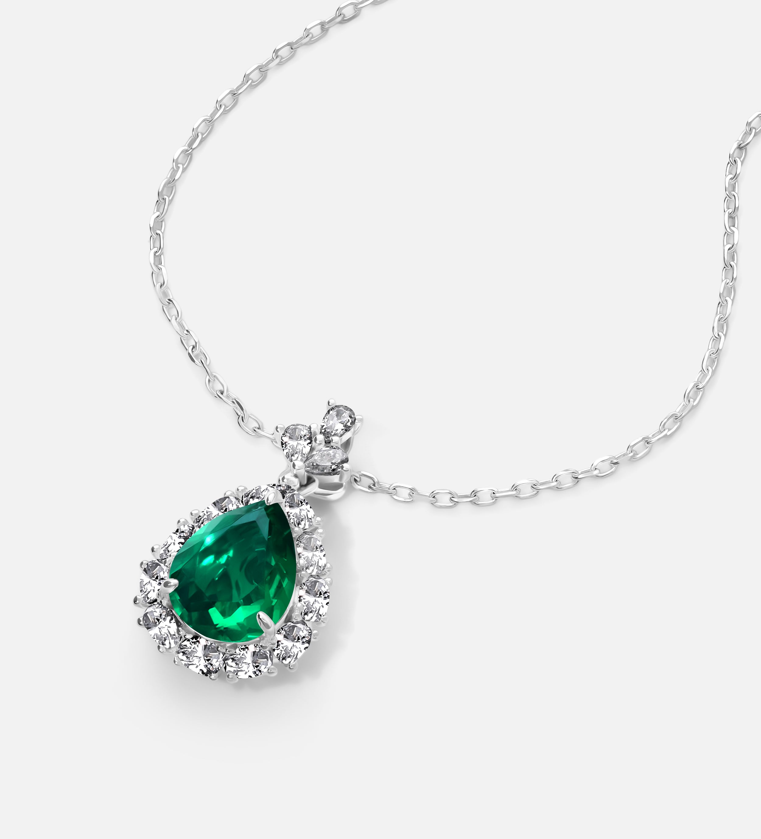 Imperial Emerald Pendant in 925 Silver High Quality Simulated Diamonds and Crafted Pear - Cut Emerald Stone - Ash & Harry