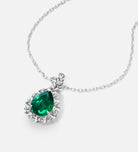 Imperial Emerald Pendant in 925 Silver High Quality Simulated Diamonds and Crafted Pear - Cut Emerald Stone - Ash & Harry