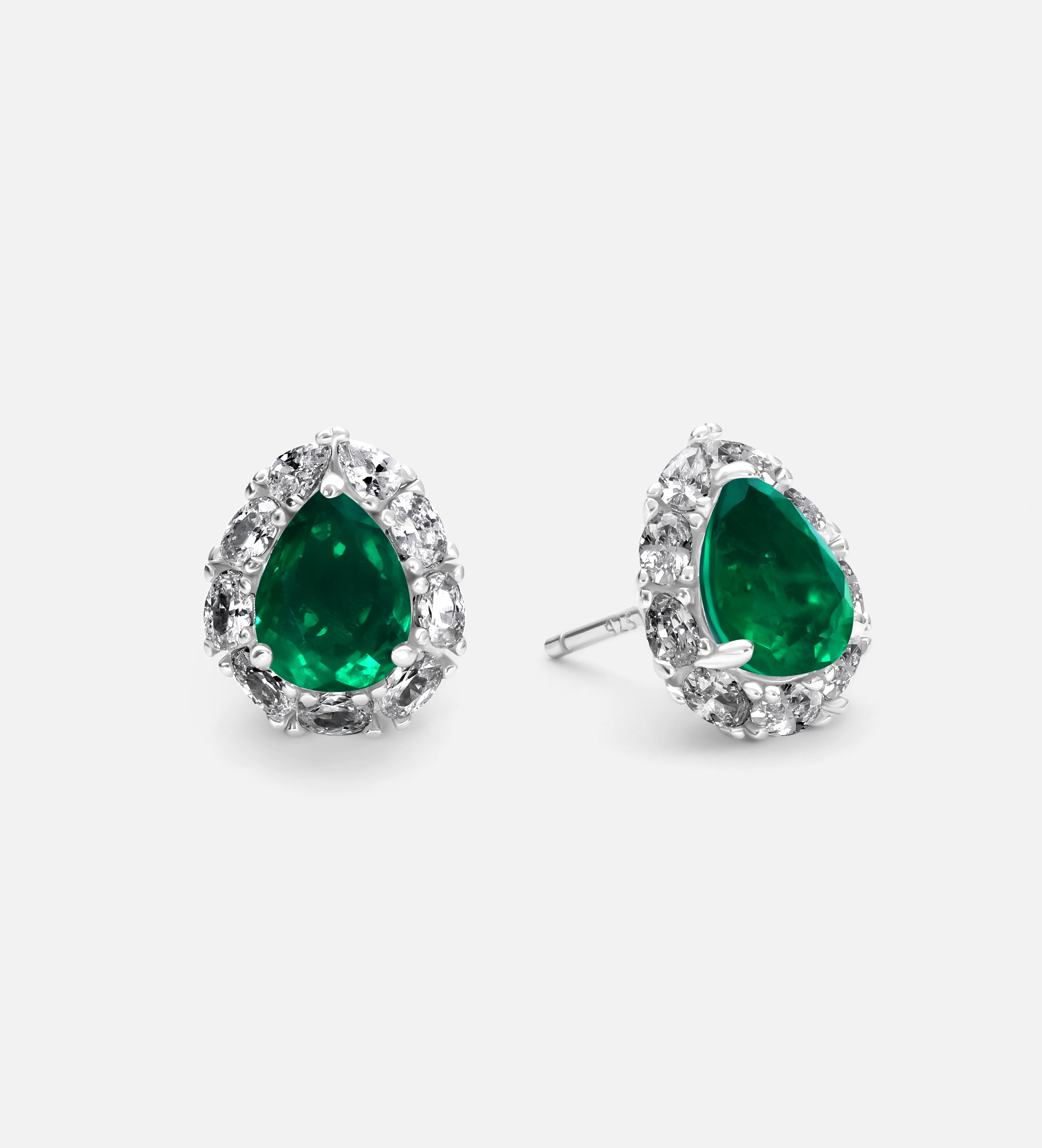 Imperial Emerald Studs in 925 Silver High Quality Simulated Diamonds and Crafted Pear - Cut Emerald Stones - Ash & Harry