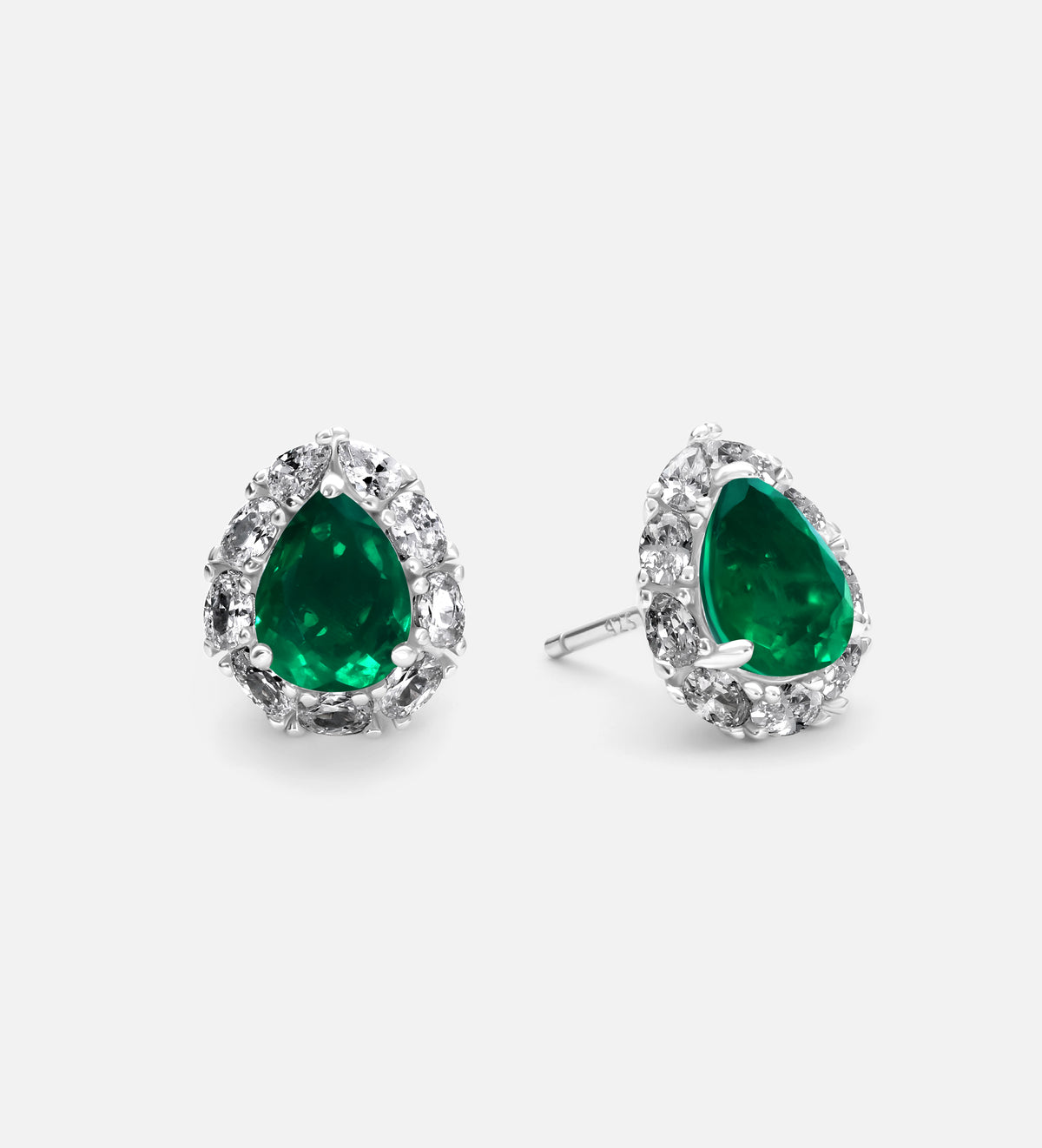 Imperial Emerald Studs in 925 Silver High Quality Simulated Diamonds and Crafted Pear - Cut Emerald Stones - Ash & Harry