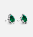 Imperial Emerald Studs in 925 Silver High Quality Simulated Diamonds and Crafted Pear - Cut Emerald Stones - Ash & Harry