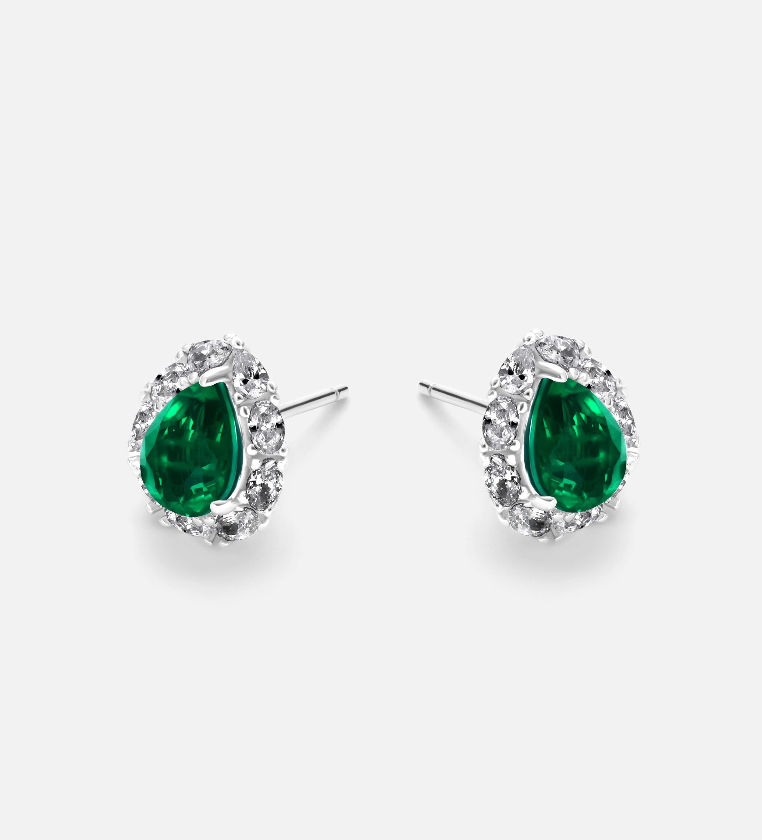Imperial Emerald Studs in 925 Silver High Quality Simulated Diamonds and Crafted Pear - Cut Emerald Stones - Ash & Harry
