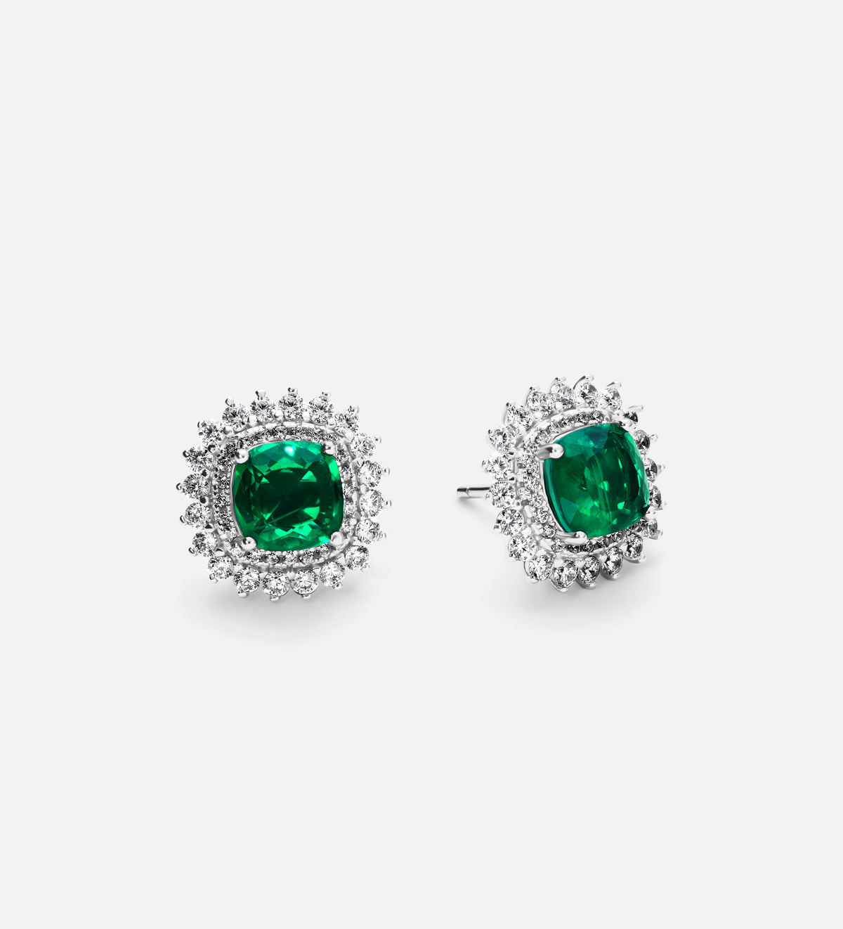 Imperial Emerald Crown Studs in 925 Silver High Quality Simulated Diamonds and Crafted Emerald Stones - Ash & Harry