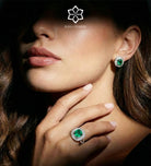 Imperial Emerald Crown Studs in 925 Silver High Quality Simulated Diamonds and Crafted Emerald Stones - Ash & Harry