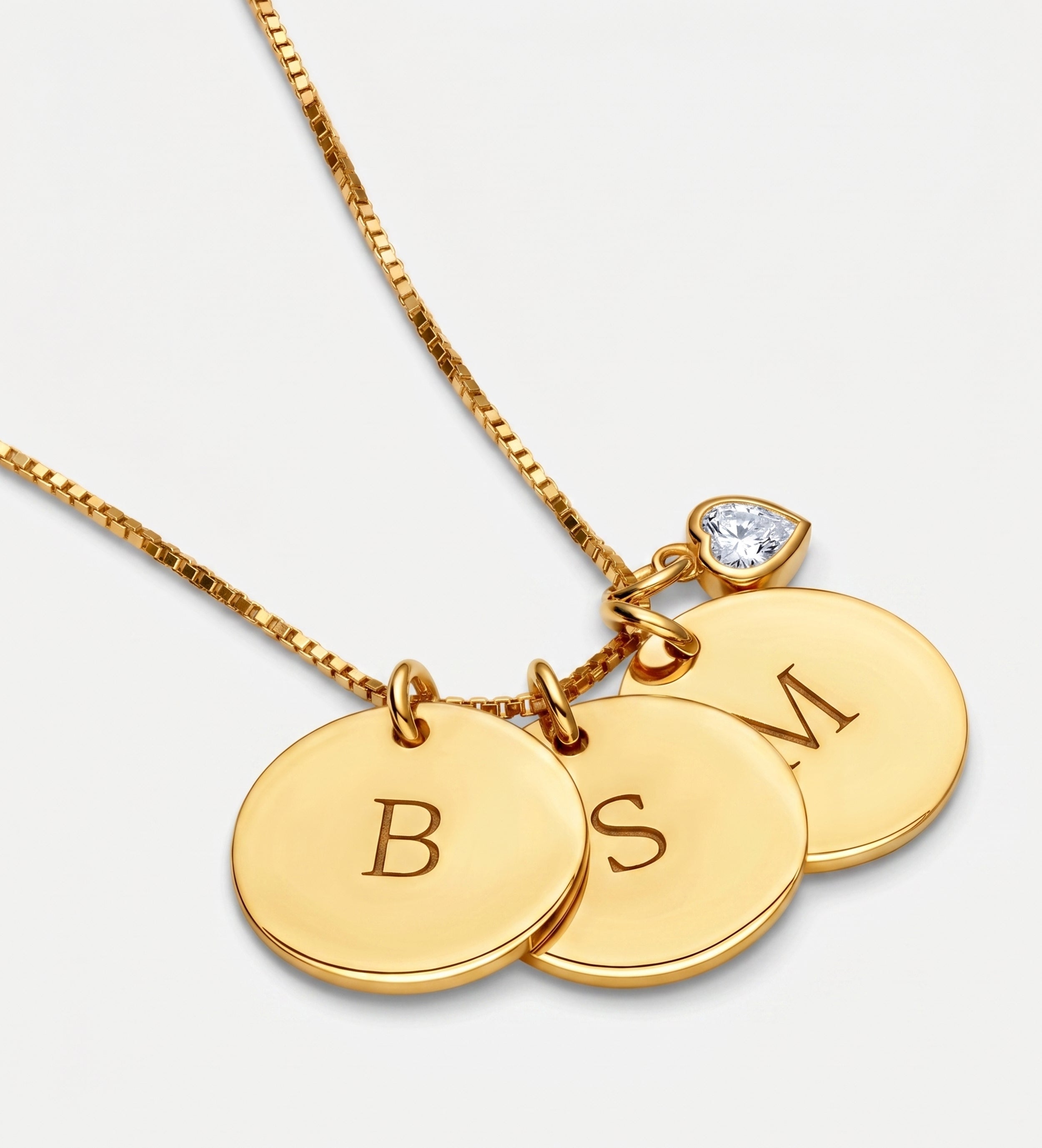 Initial Disc Necklace With .2CT Heart Shaped Lab Diamond in 18K Gold Plating on 925 Silver - Ash & Harry