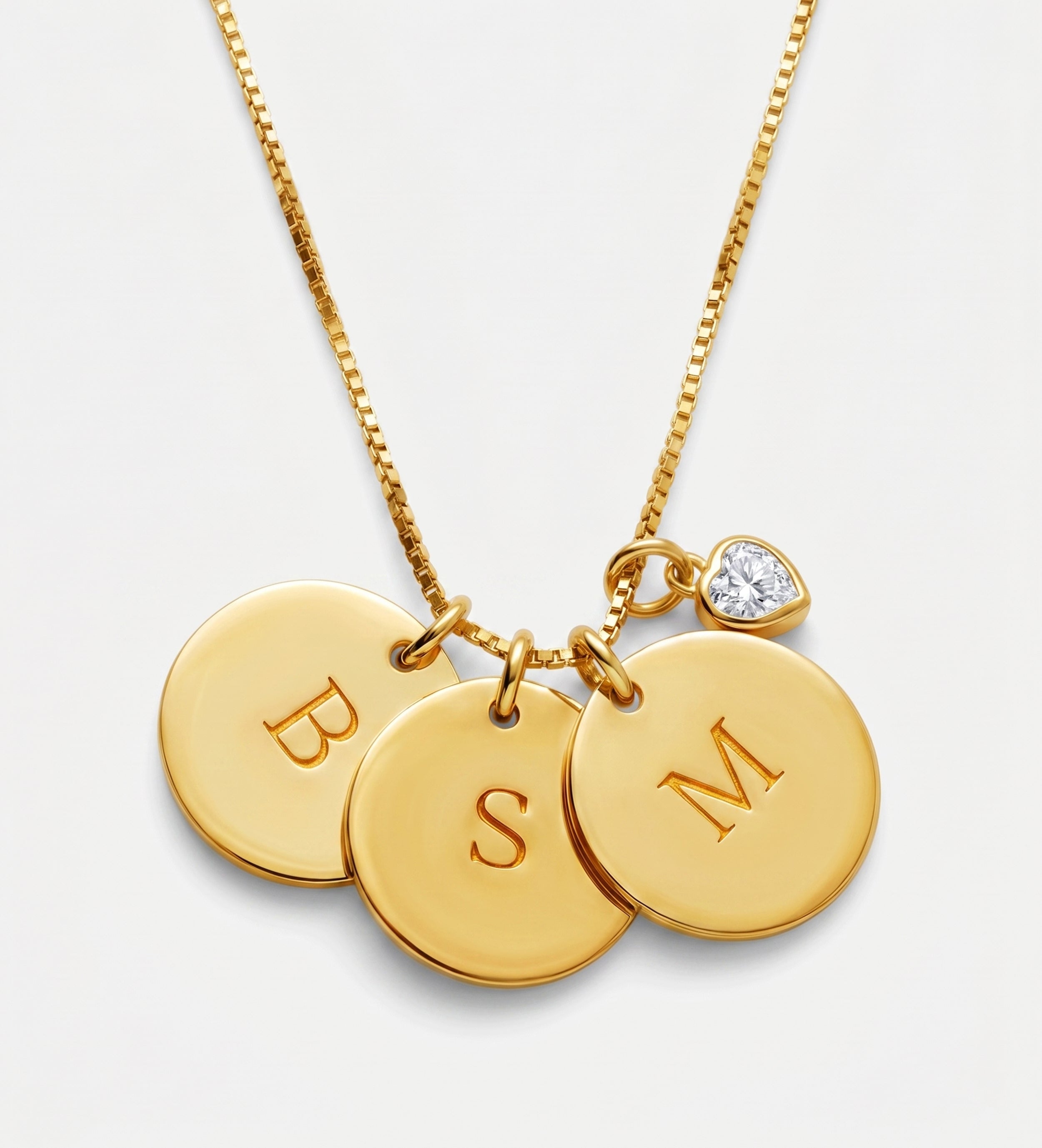 Initial Disc Necklace With .2CT Heart Shaped Lab Diamond in 18K Gold Plating on 925 Silver - Ash & Harry