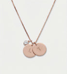 Initial Disc Necklace With .2CT Heart Shaped Lab Diamond in 18K Rose Gold Plating on 925 Silver - Ash & Harry
