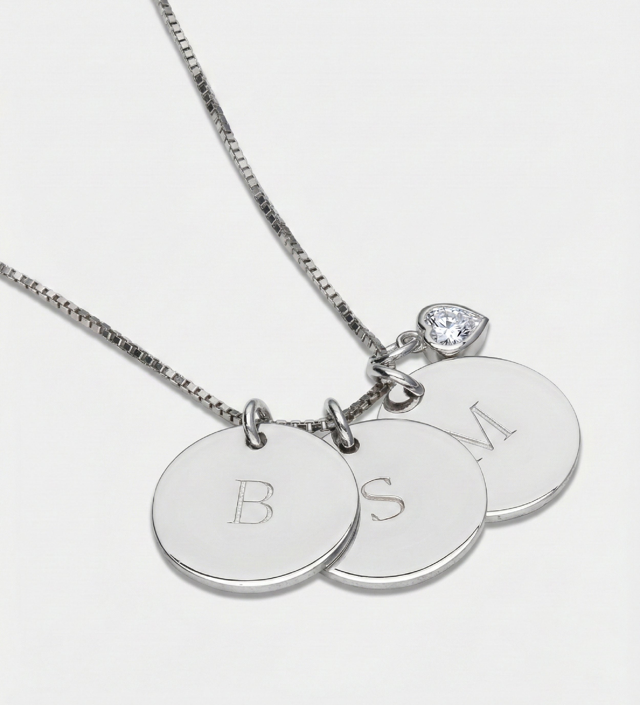 Initial Disc Necklace With .2CT Heart Shaped Lab Diamond in Rhodium Plating on 925 Silver - Ash & Harry