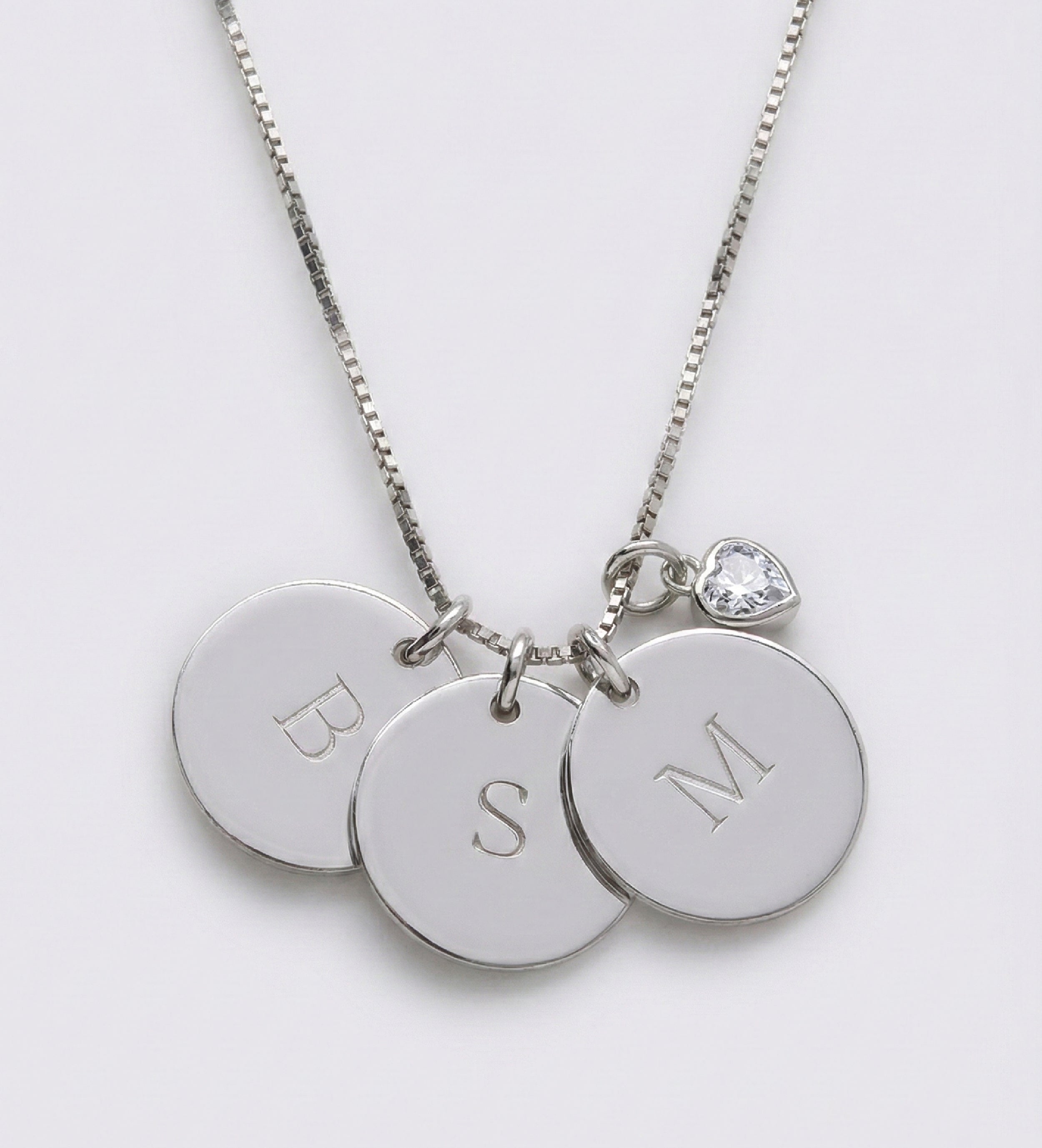 Initial Disc Necklace With .2CT Heart Shaped Lab Diamond in Rhodium Plating on 925 Silver - Ash & Harry