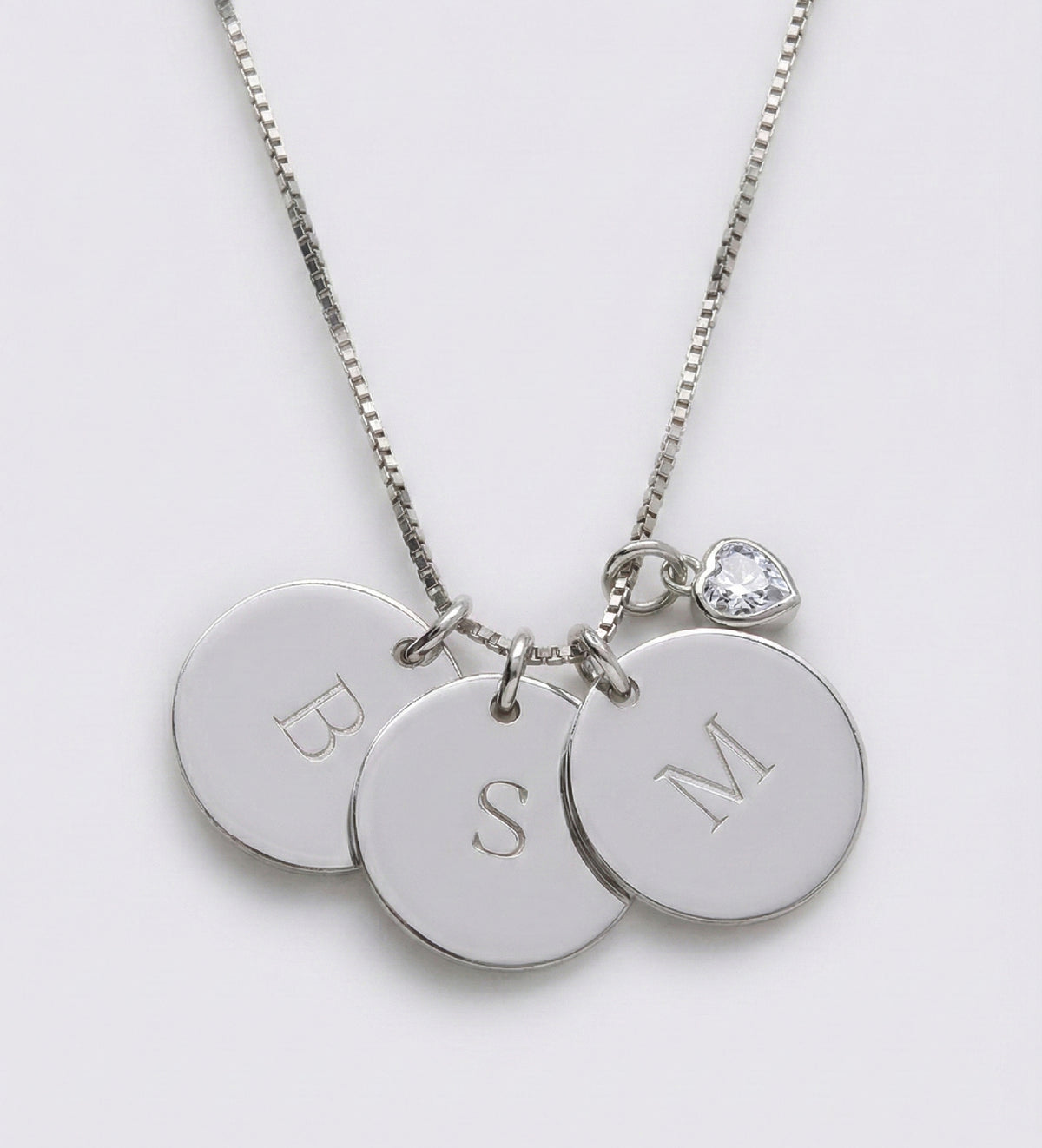 Initial Disc Necklace With .2CT Heart Shaped Lab Diamond in Rhodium Plating on 925 Silver - Ash & Harry