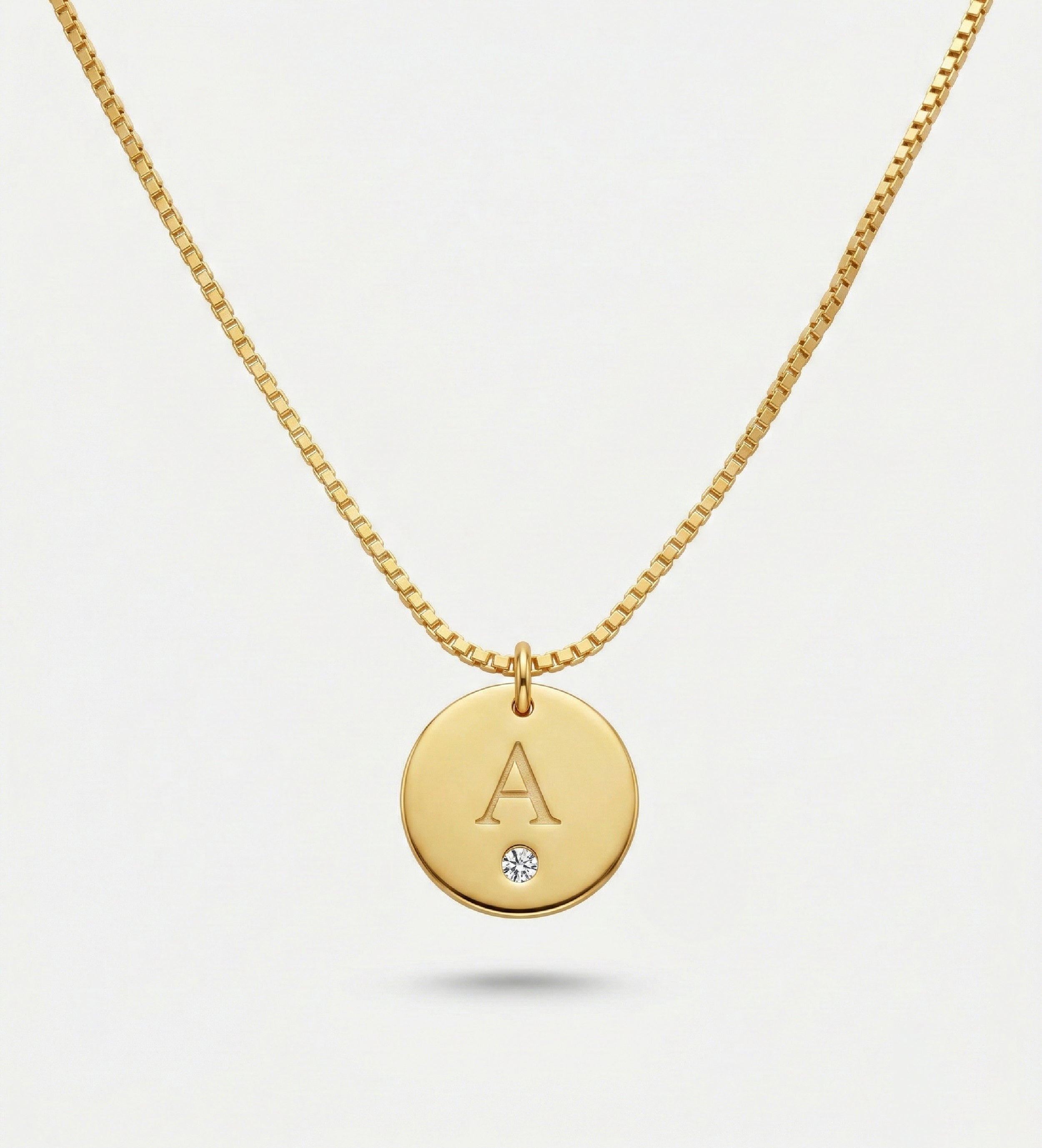 Initial Disc Necklace With Lab Diamond in 18K Gold Plating on 925 Silver - Ash & Harry