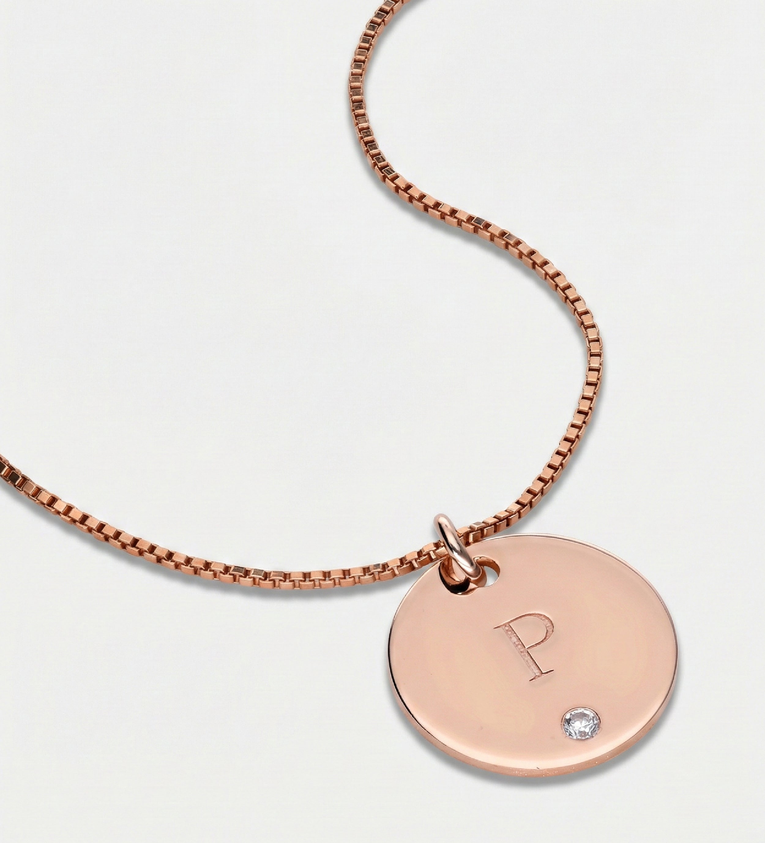 Initial Disc Necklace With Lab Diamond in 18K Rose Gold Plating on 925 Silver - Ash & Harry