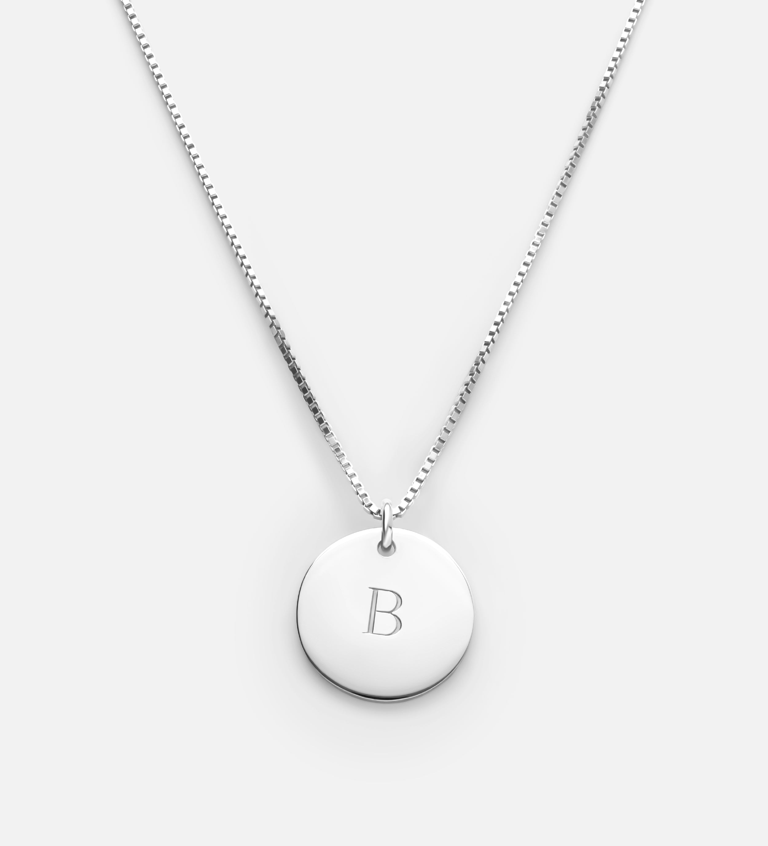 Initial Disc Necklace in Rhodium Plating on 925 Silver - Ash & Harry