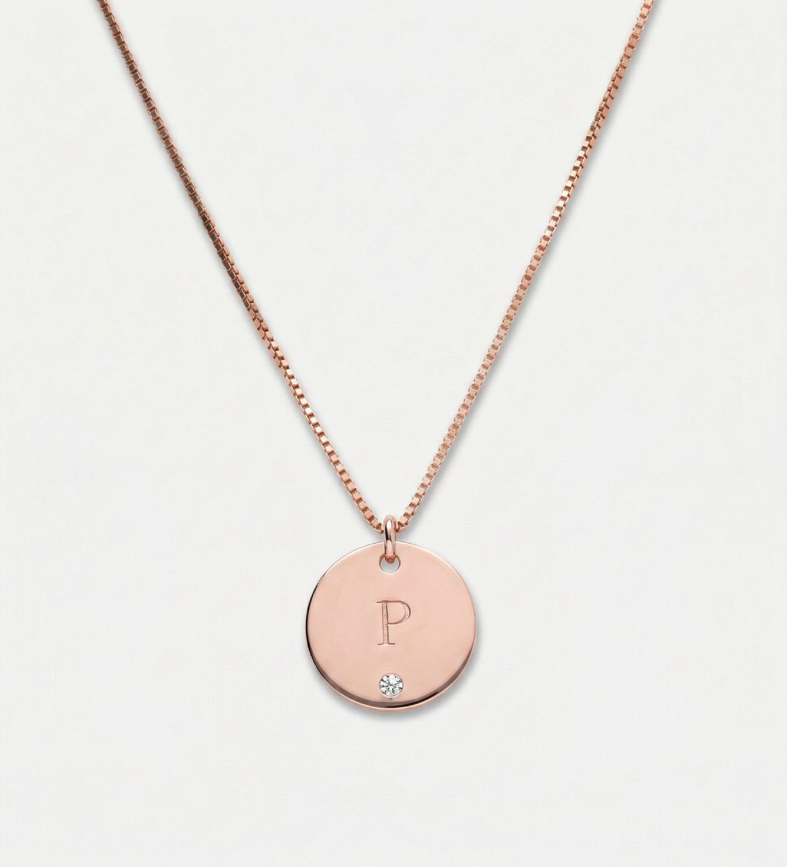 Initial Disc Necklace With Lab Diamond in 18K Rose Gold Plating on 925 Silver - Ash & Harry