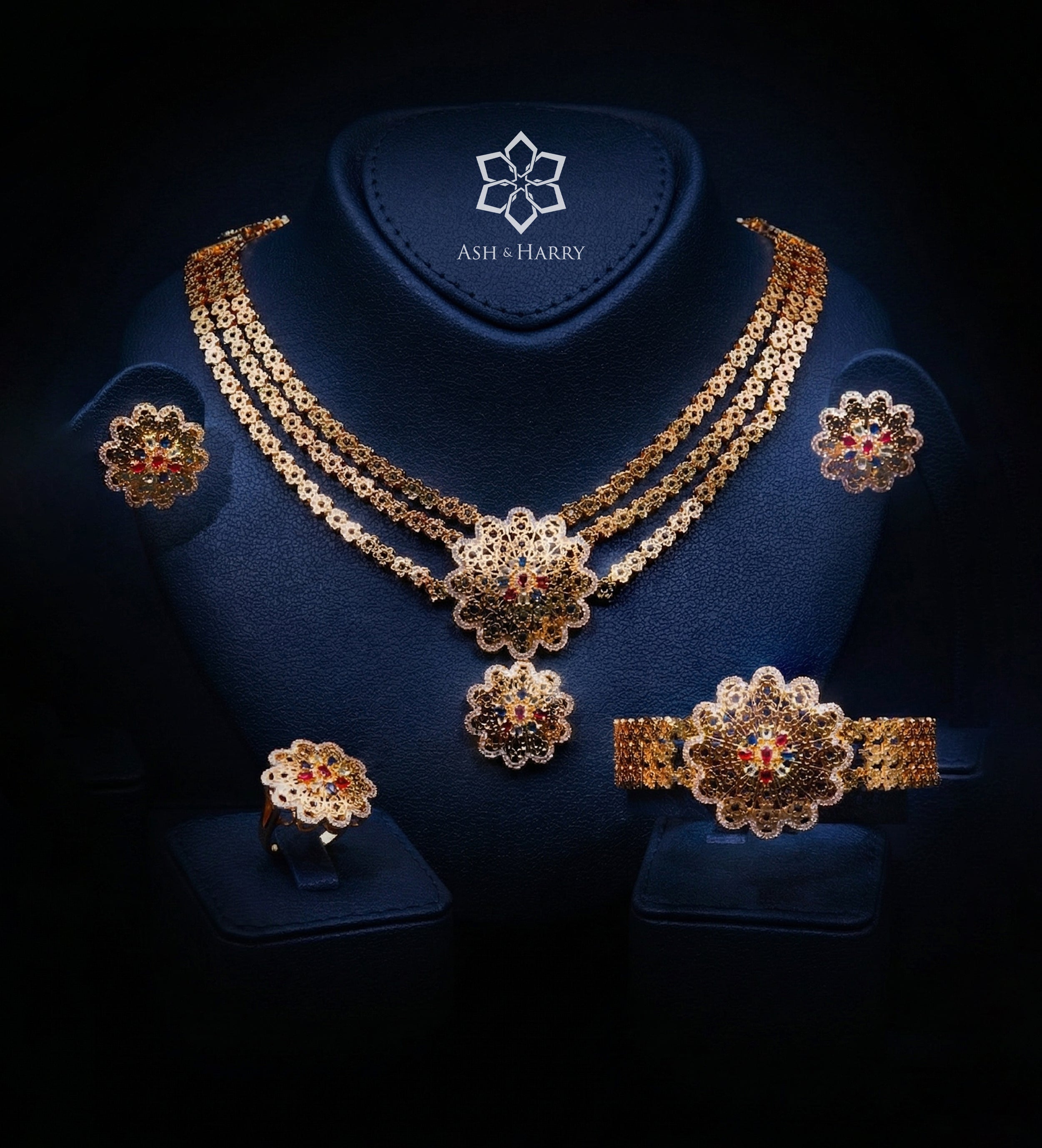 Jihan Golden Luxury Bridal Full Set with High Quality Zircon Stones and 18K Gold Plated - Ash & Harry