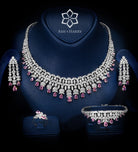 Jouri Royal Pink and White Bridal Full Set with Brilliant - Cut Simulated Diamonds, Rhodium Plated - Ash & Harry