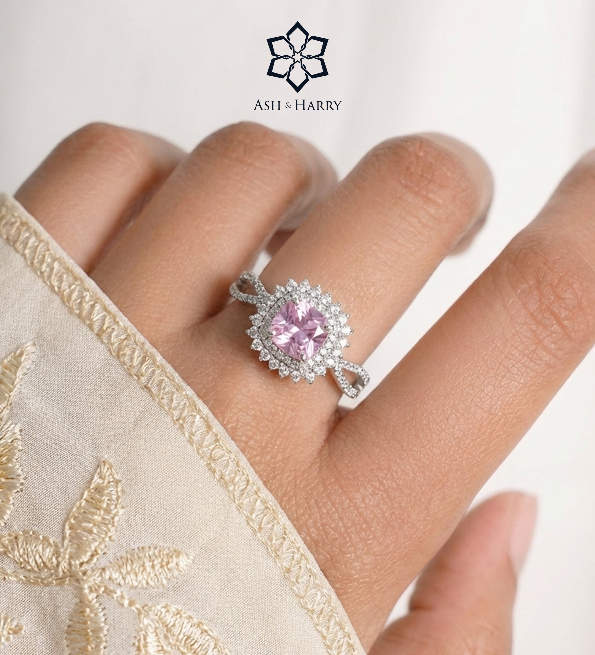 La Rosélle Crown Ring in 925 Silver with High Quality Simulated White and Pink Diamonds - Ash & Harry