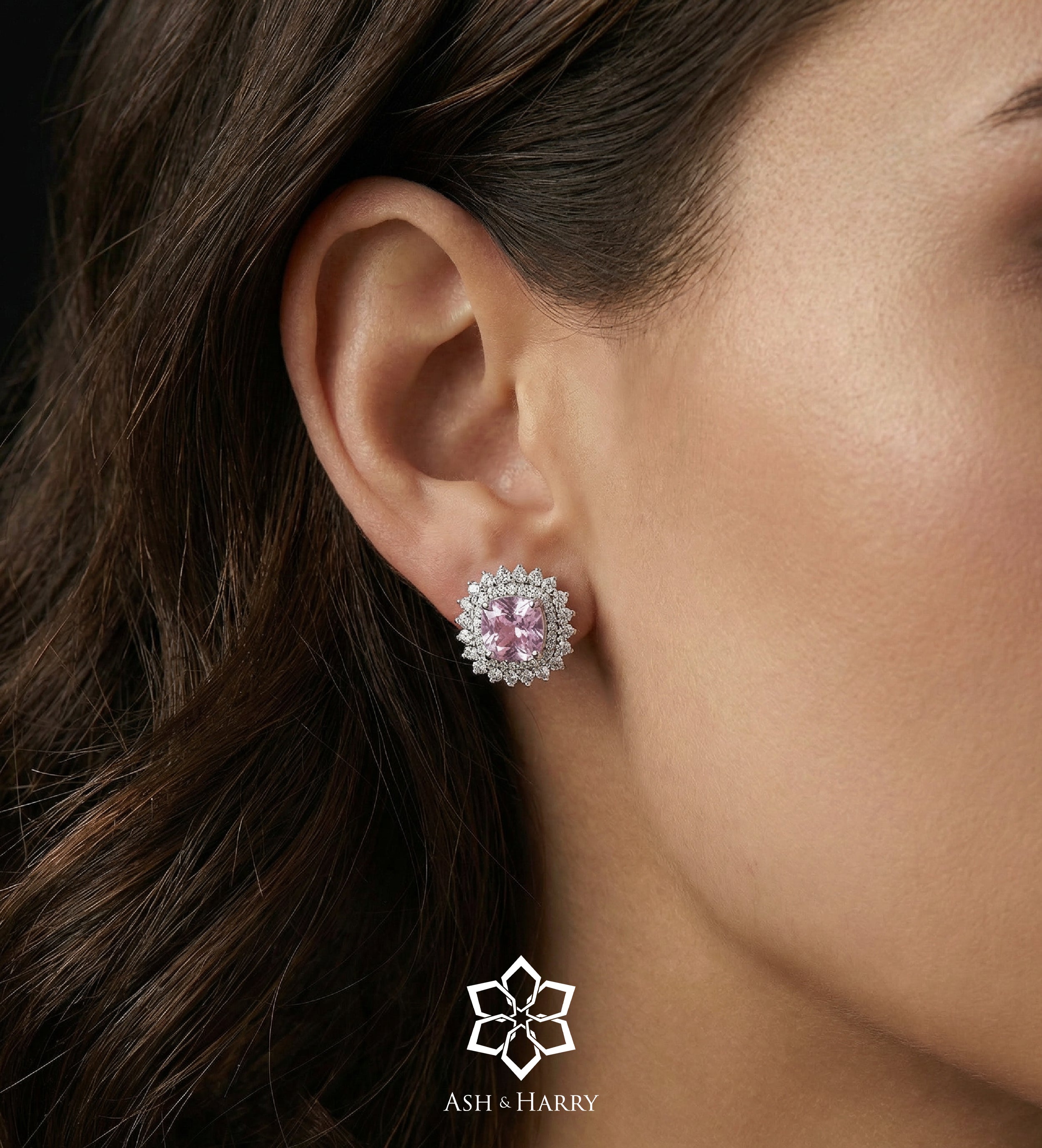 La Rosélle Crown Studs in 925 Silver with High Quality Simulated White and Pink Diamonds - Ash & Harry