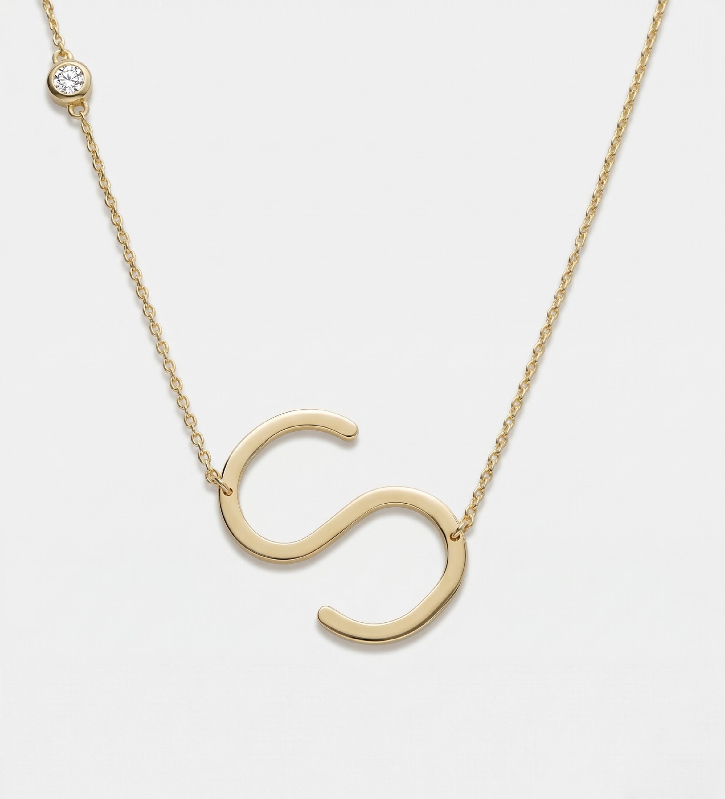 Large Initial Necklace With Lab Diamond in 18K Gold Plating on 925 Silver - Ash & Harry