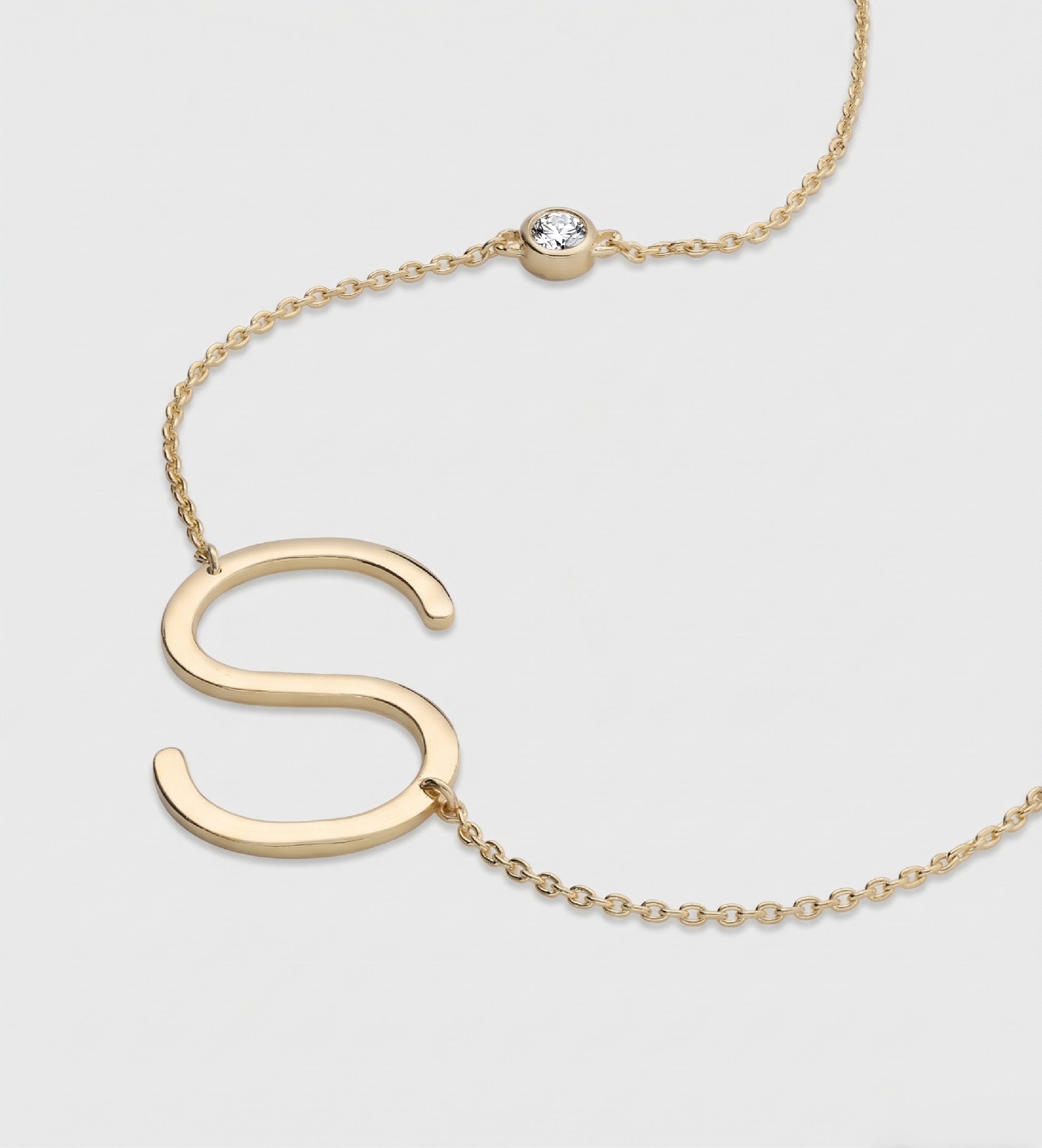 Large Initial Necklace With Lab Diamond in 18K Gold Plating on 925 Silver - Ash & Harry