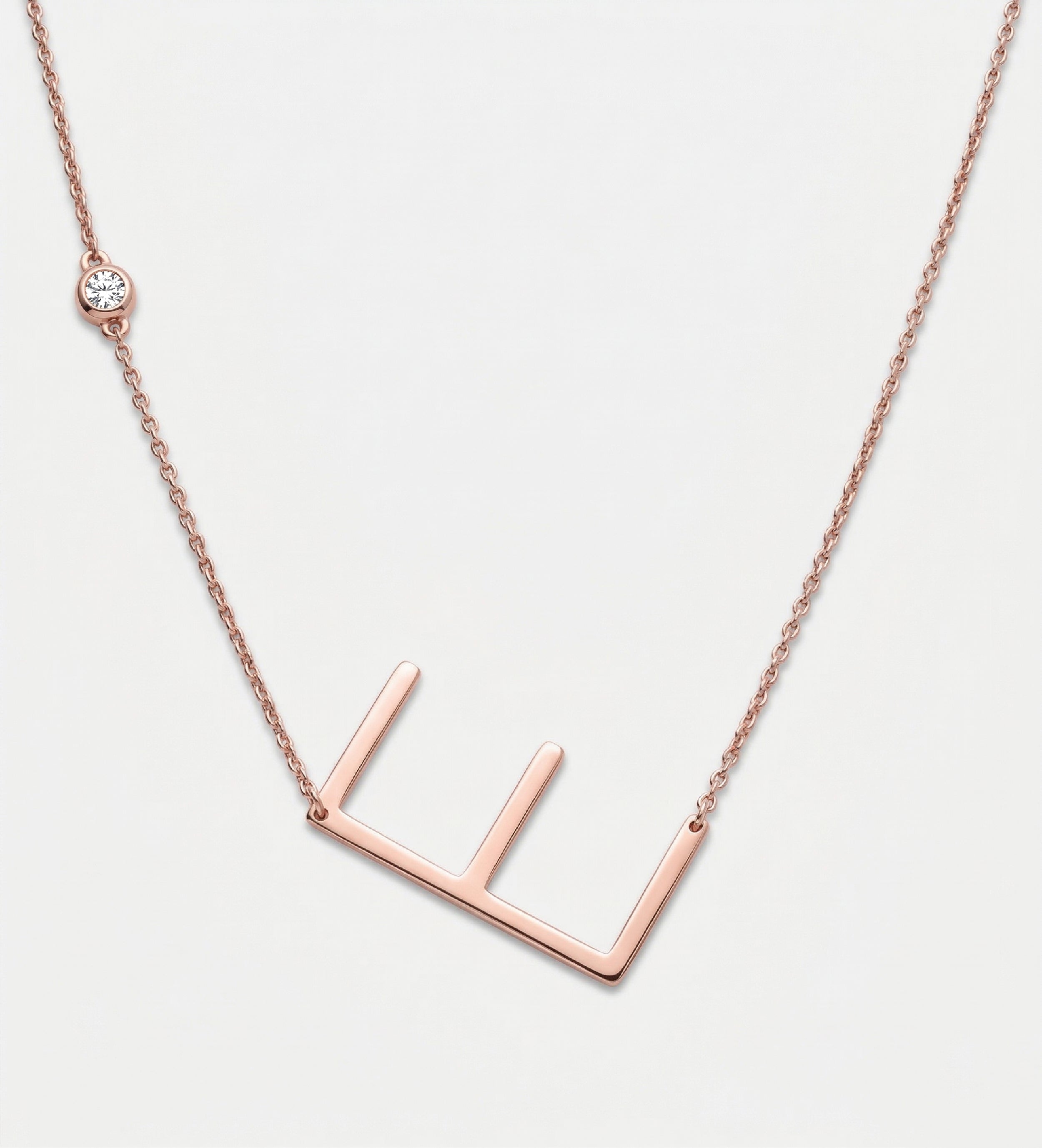 Large Initial Necklace With Lab Diamond in 18K Rose Gold Plating on 925 Silver - Ash & Harry