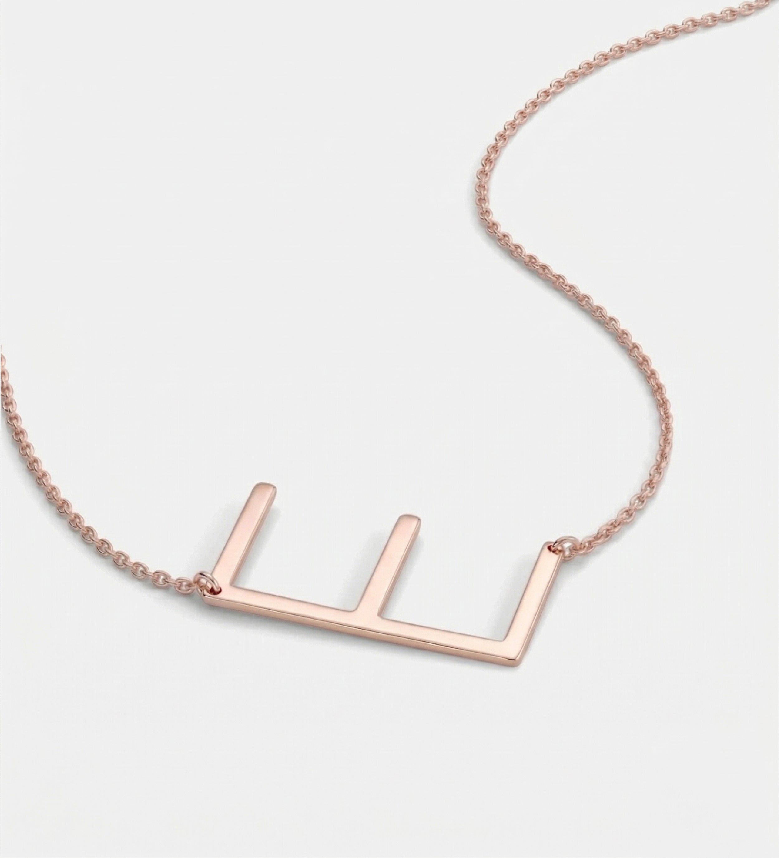 Large Initial Necklace in 18K Rose Gold Plating on 925 Silver - Ash & Harry