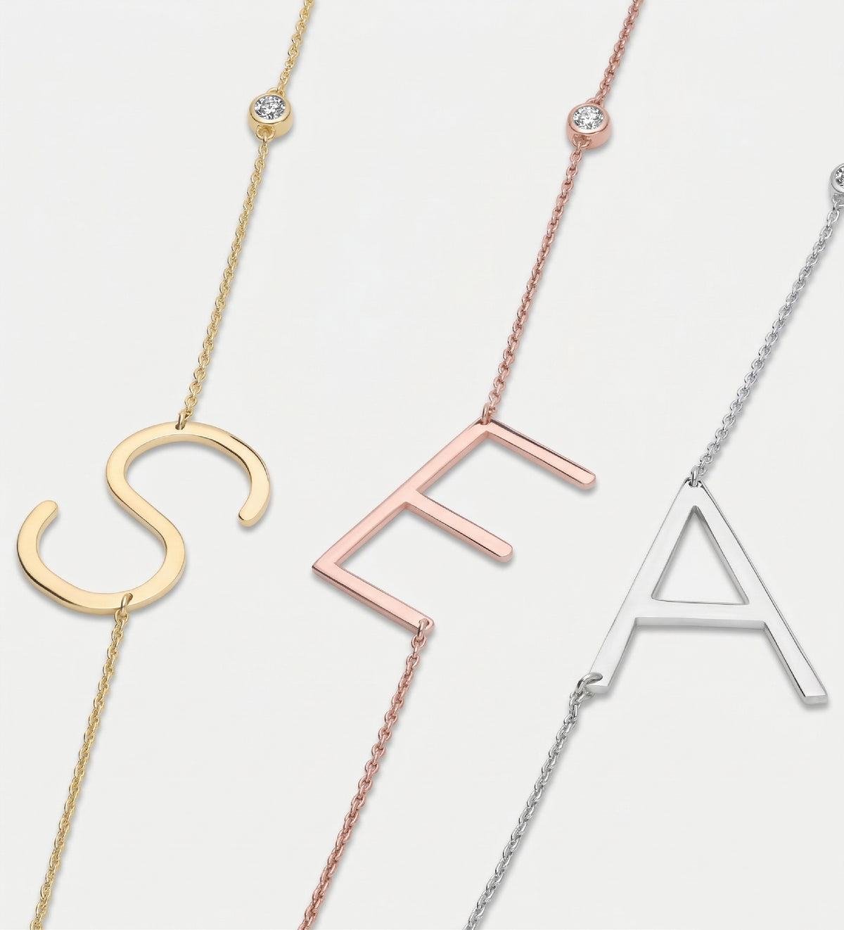 Large Initial Necklace With Lab Diamond in 18K Rose Gold Plating on 925 Silver - Ash & Harry