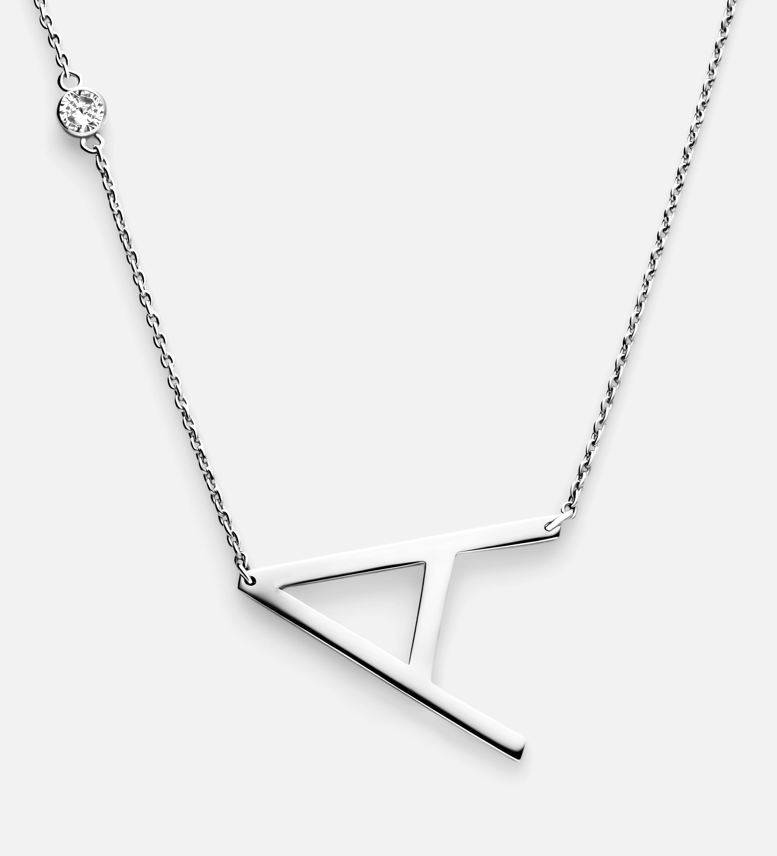 Large Initial Necklace With Lab Diamond in Rhodium Plating on 925 Silver - Ash & Harry
