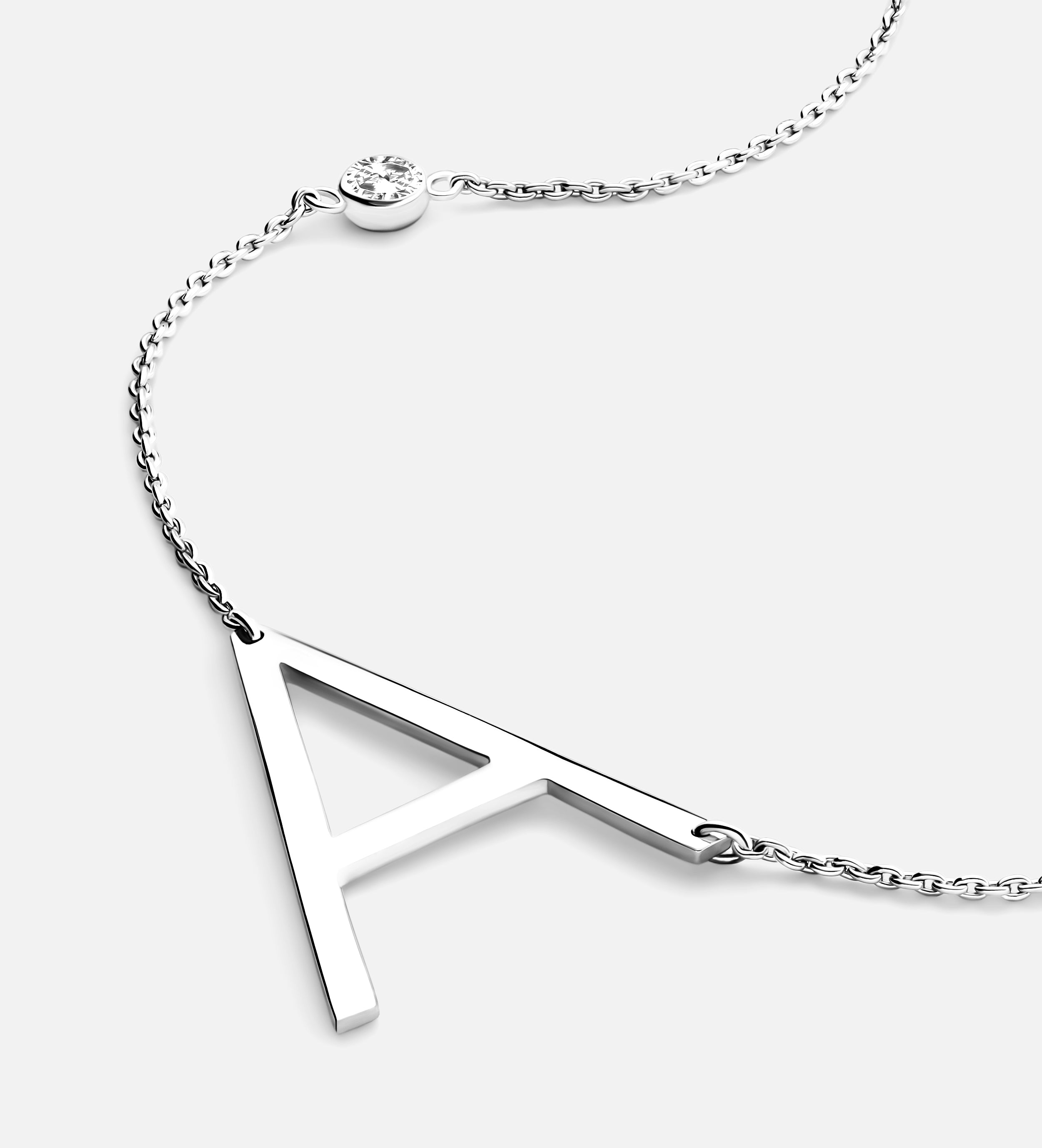Large Initial Necklace With Lab Diamond in Rhodium Plating on 925 Silver - Ash & Harry