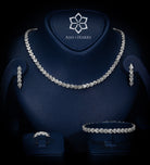 Layan White Wheat - Link Full Set with Brilliant - Cut Simulated Diamonds in Rhodium Plated Finish - Ash & Harry