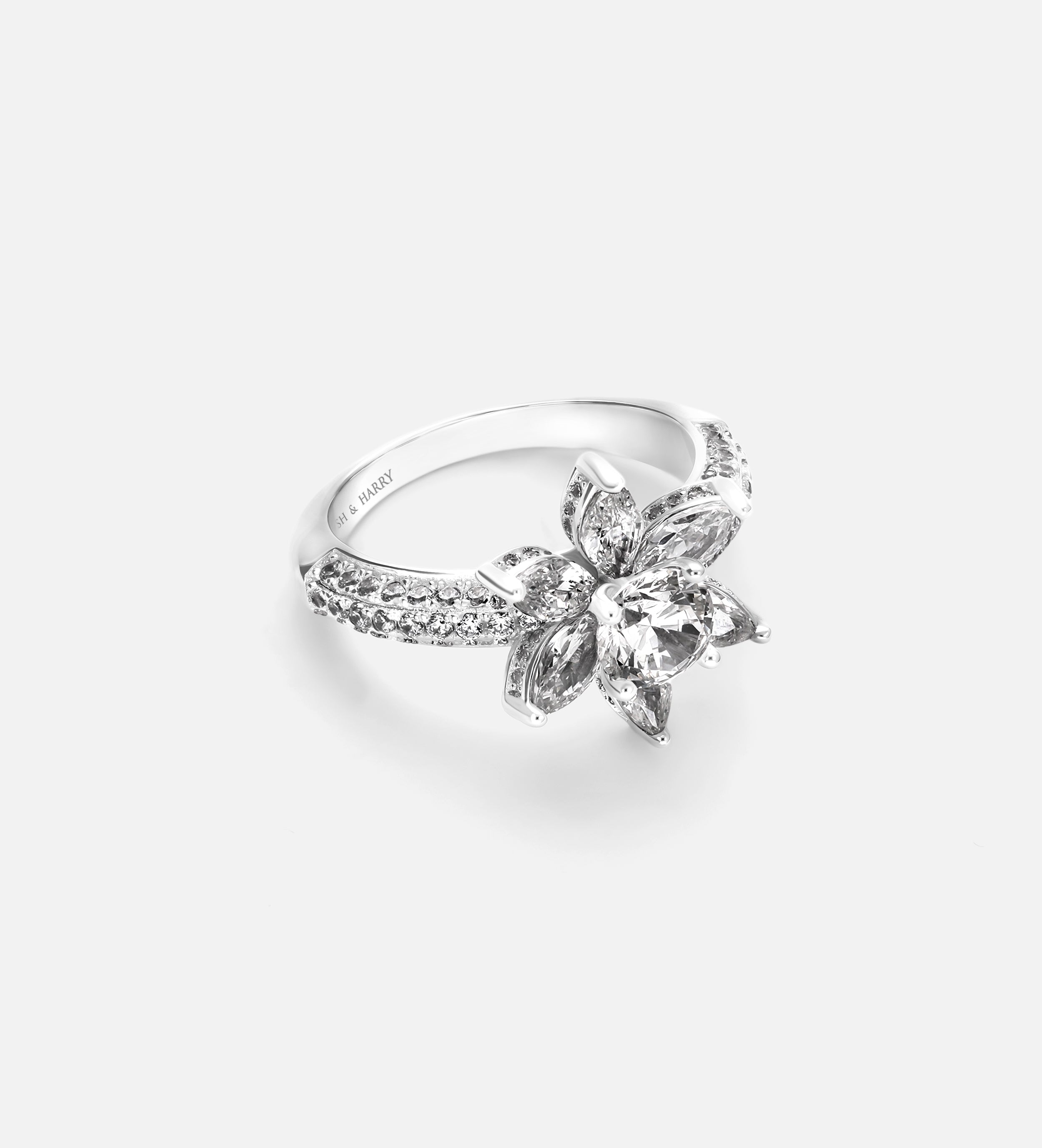 Lotus Cluster Ring in High Quality Certified Lab Crafted Stones In 925 Silver - Ash & Harry