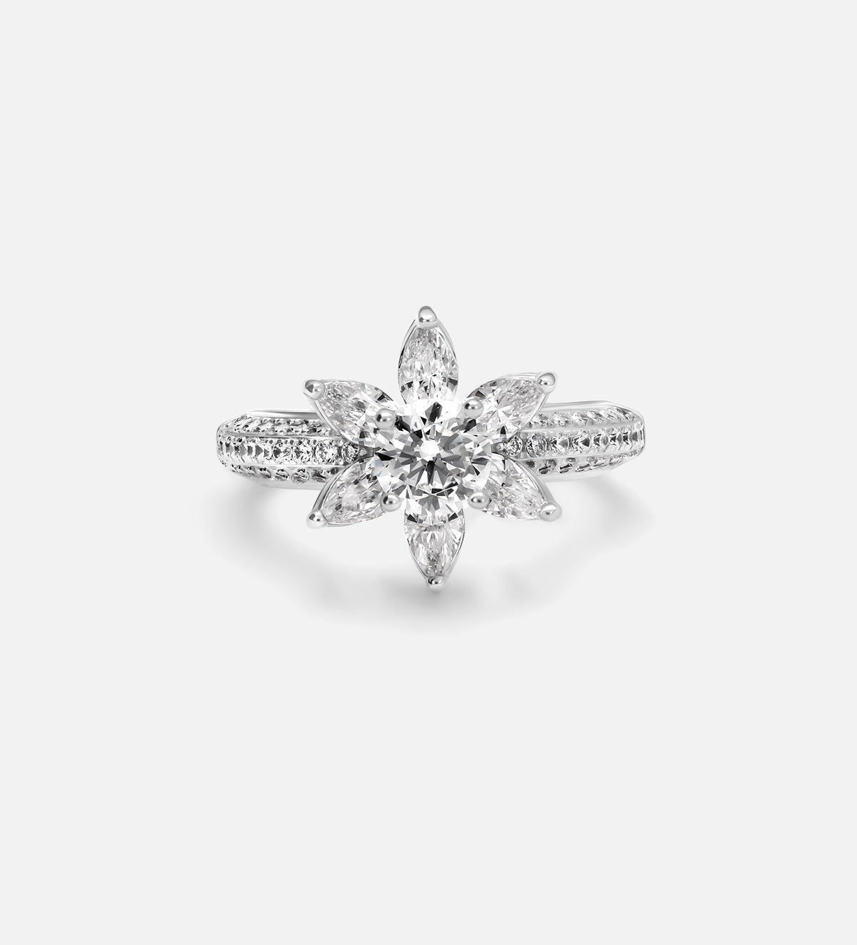 Lotus Cluster Ring in High Quality Certified Lab Crafted Stones In 925 Silver - Ash & Harry