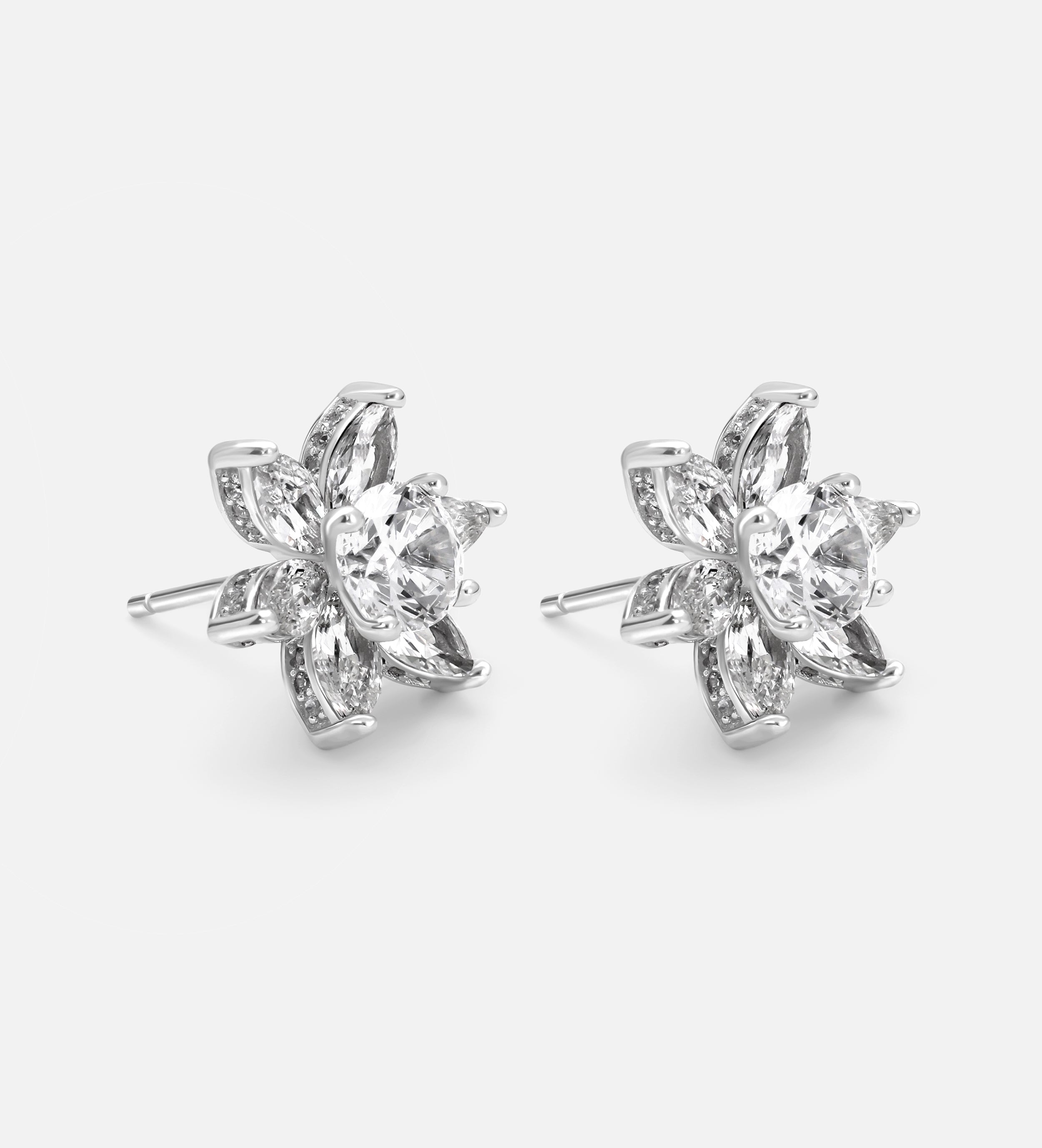 Lotus Cluster Studs in High Quality Certified Lab Crafted Stones In 925 Silver - Ash & Harry