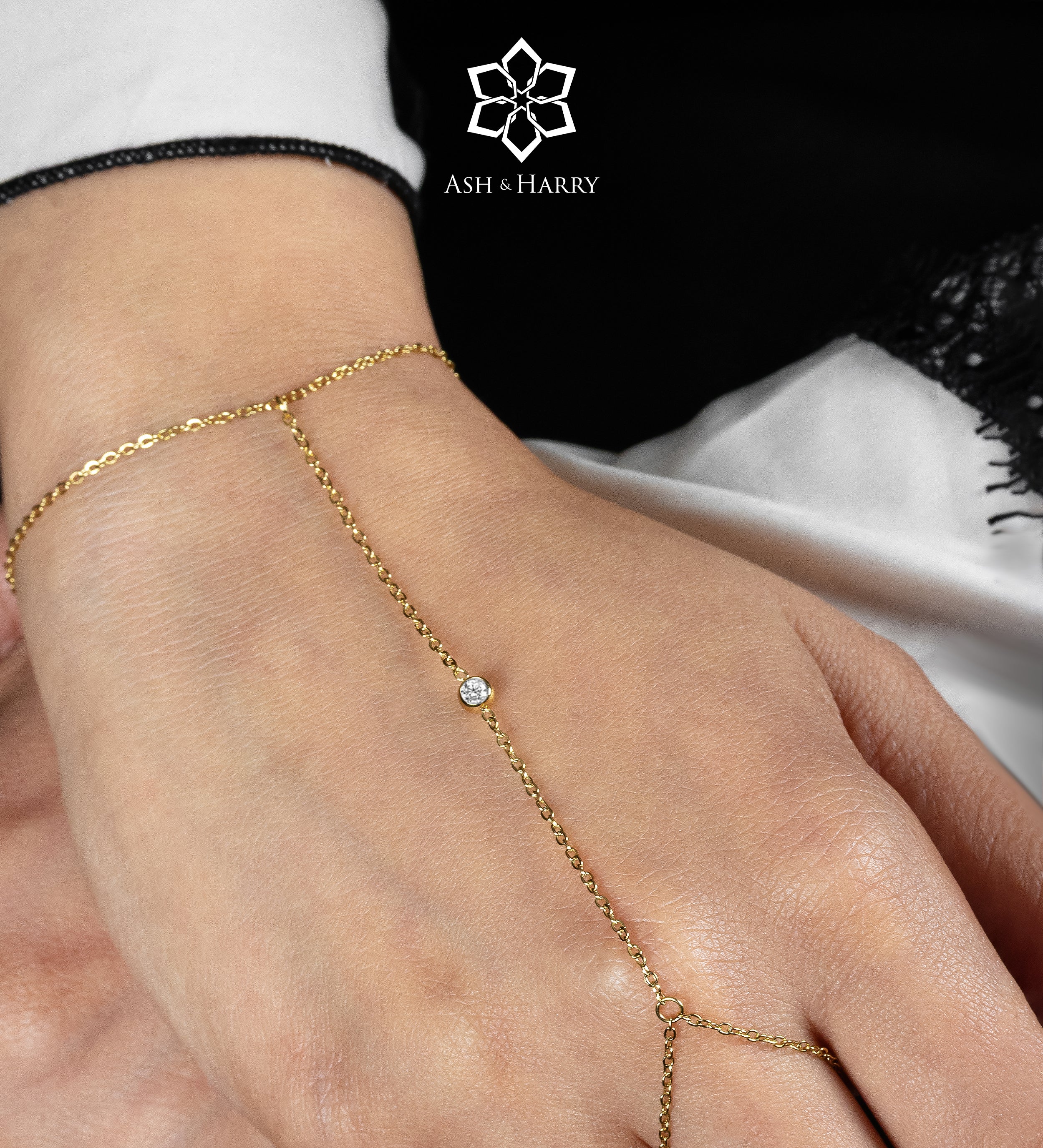 Lumi Dot Hand Chain Gold With High Quality Simulated Diamonds - Ash & Harry