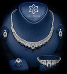 Mahra Royal Blue and White Bridal Full Set with Hand - Set Simulated Sapphires and Diamonds in Rhodium Plated Finish - Ash & Harry
