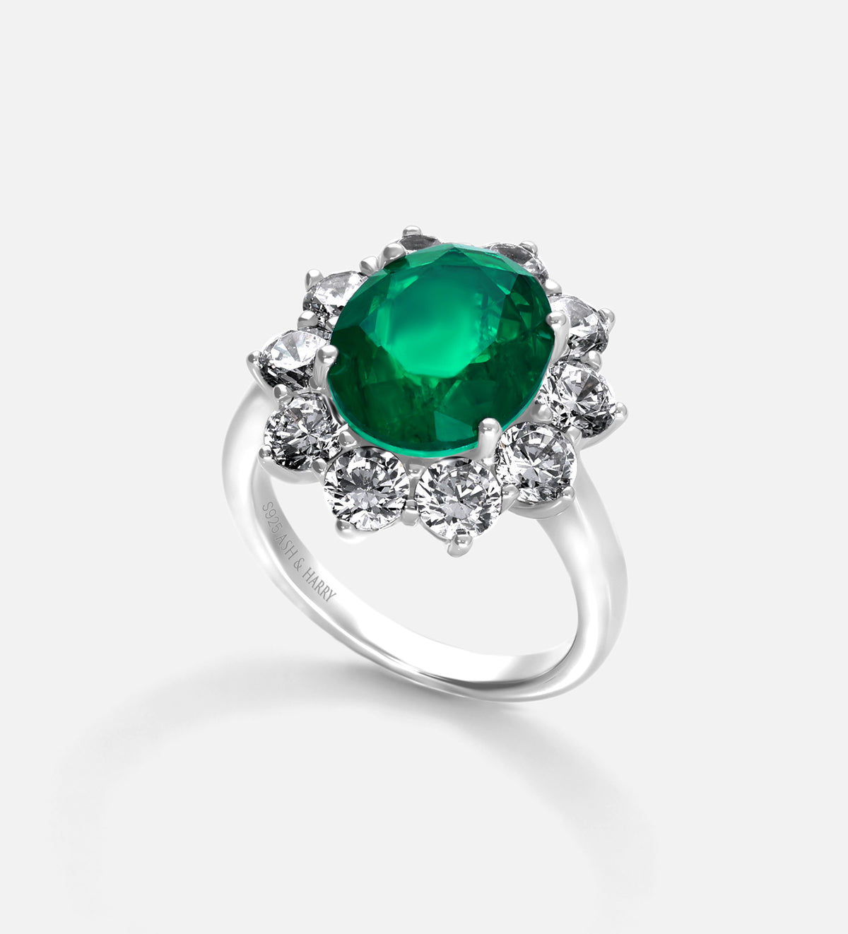 Majestic Emerald Ring in 925 Silver High Quality Simulated Diamonds and Emerald Stone - Ash & Harry