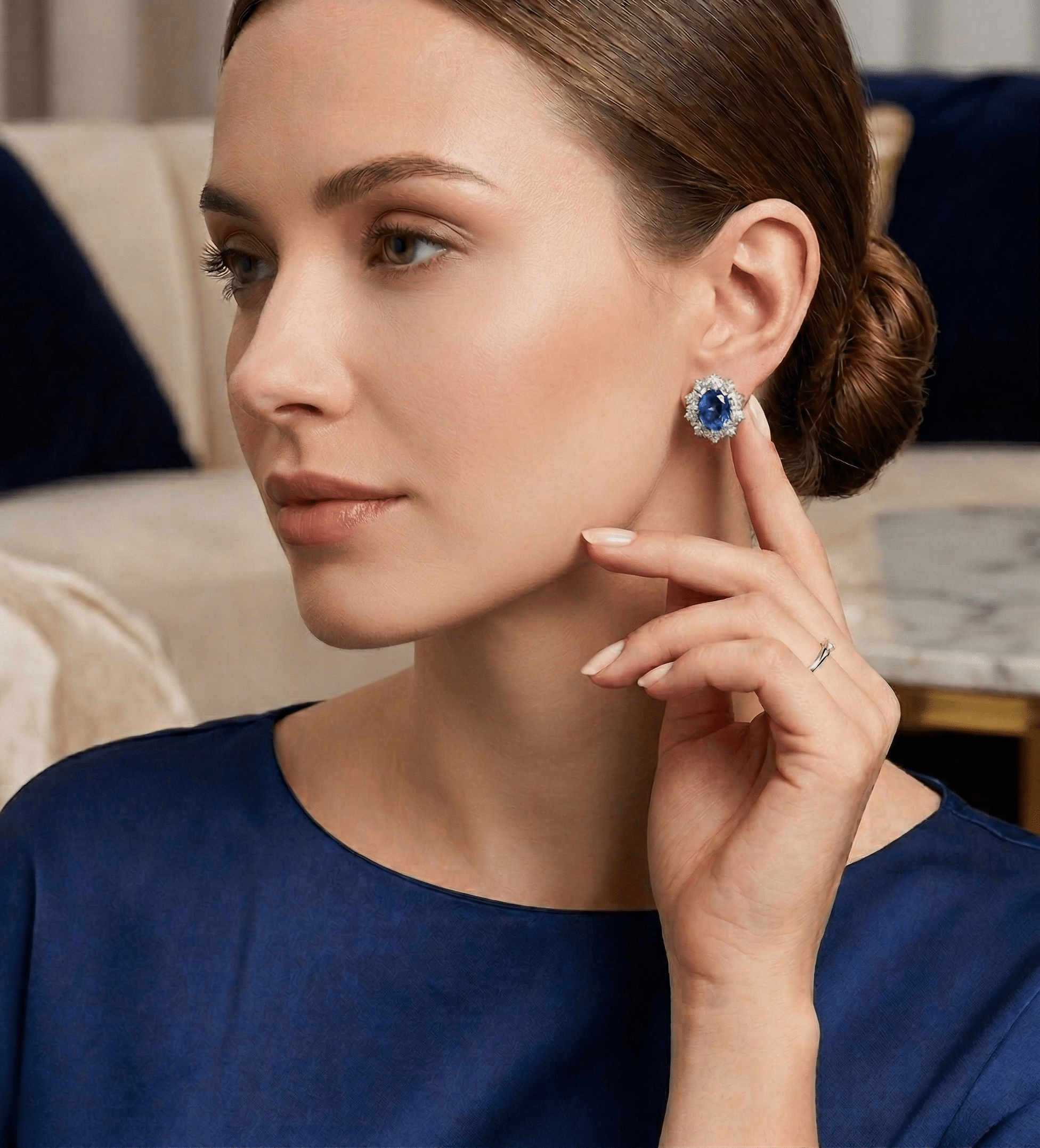Majestic Sapphire Studs in 925 Silver High Quality Simulated Diamonds and Sapphire Stones - Ash & Harry